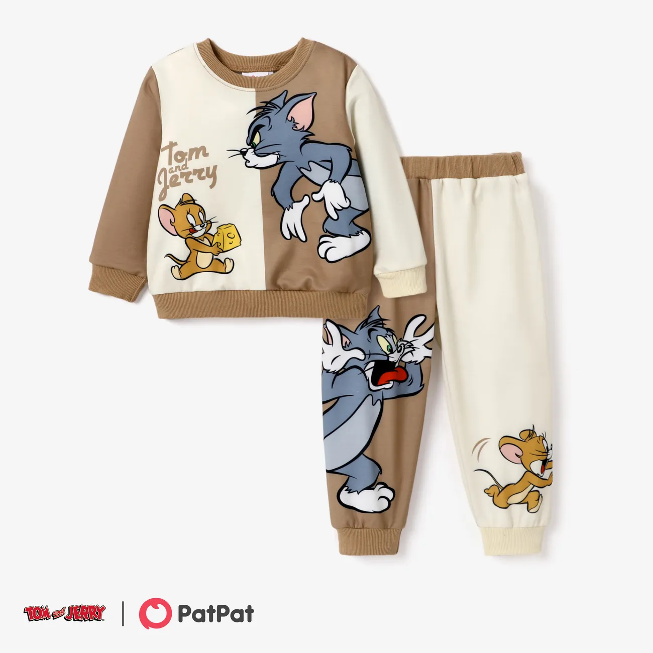 Tom and Jerry Toddler Boy Colorblock Character Print Long-sleeve Top and Pants Set  big image 1