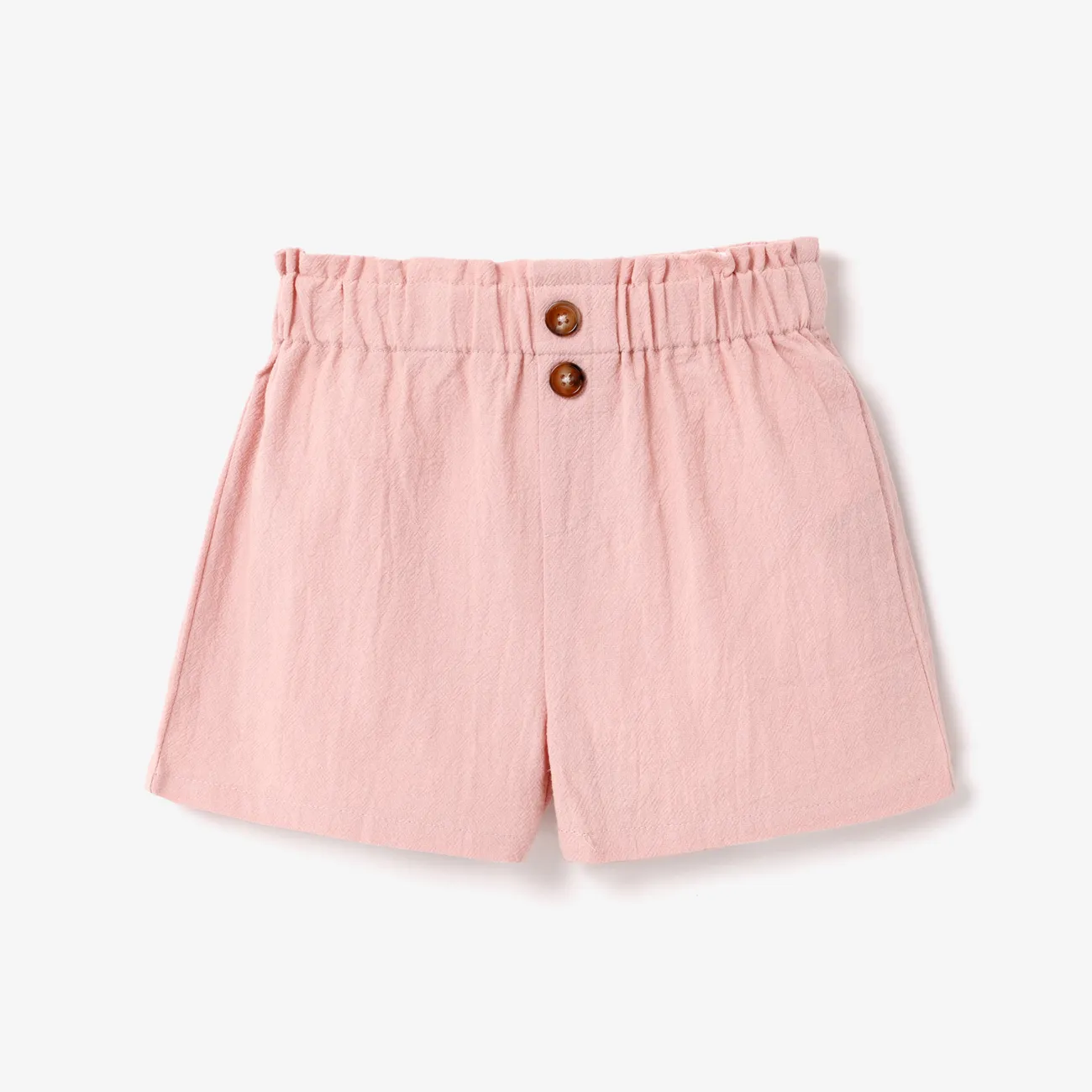 Toddler/Kid Girl 100% Cotton Solid Color Elasticized Shorts Pink big image 1