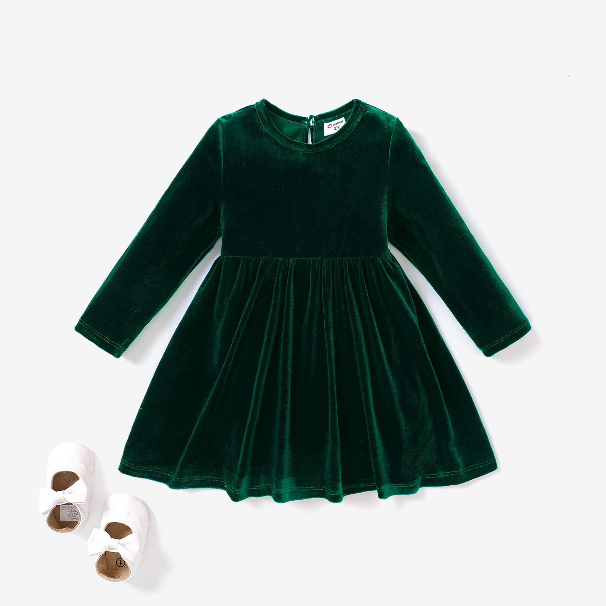 Christmas Sweet Toddler Girl Solid Color Velvet Material Dress Set