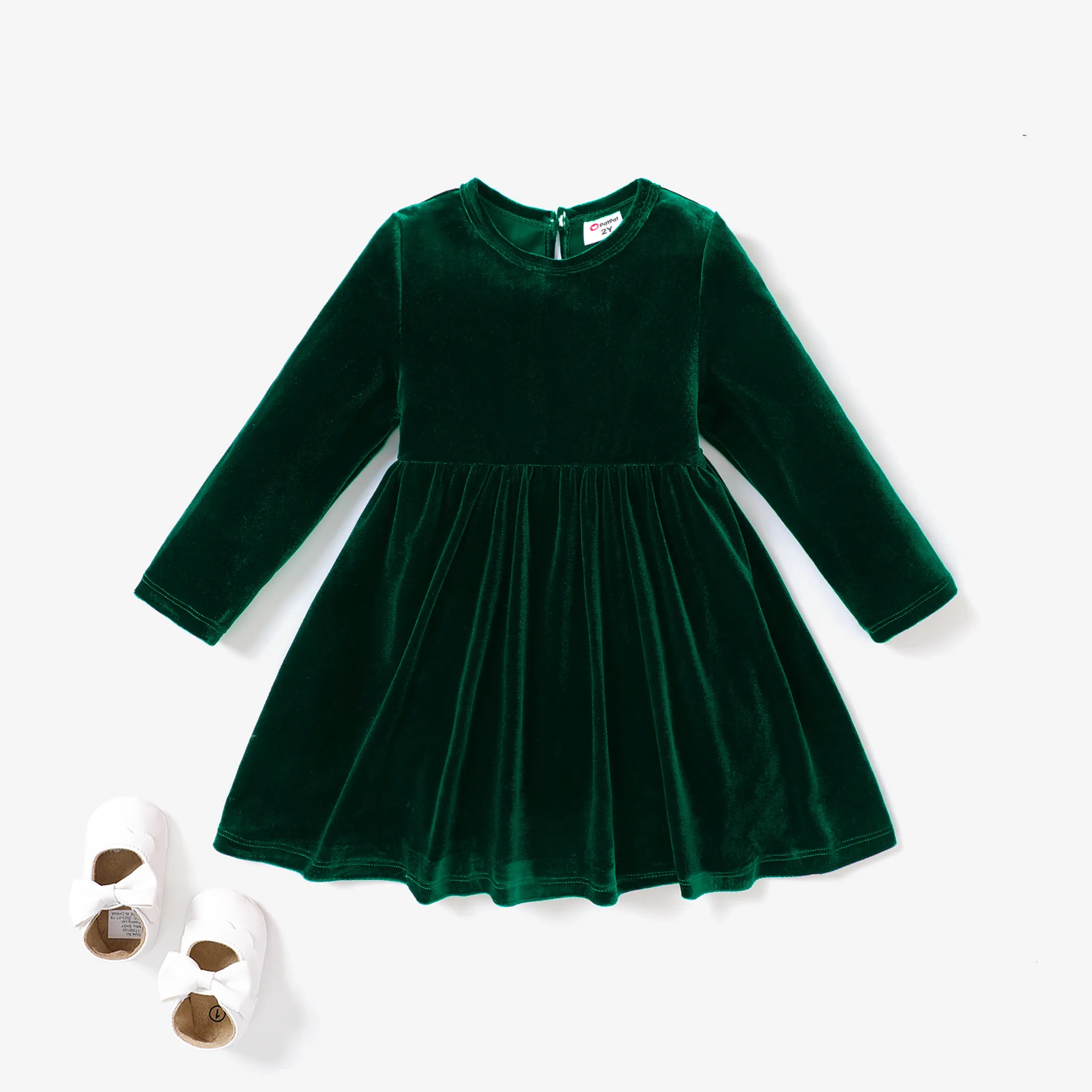 Christmas Sweet Toddler Girl Solid color Velvet material Dress Set  big image 1
