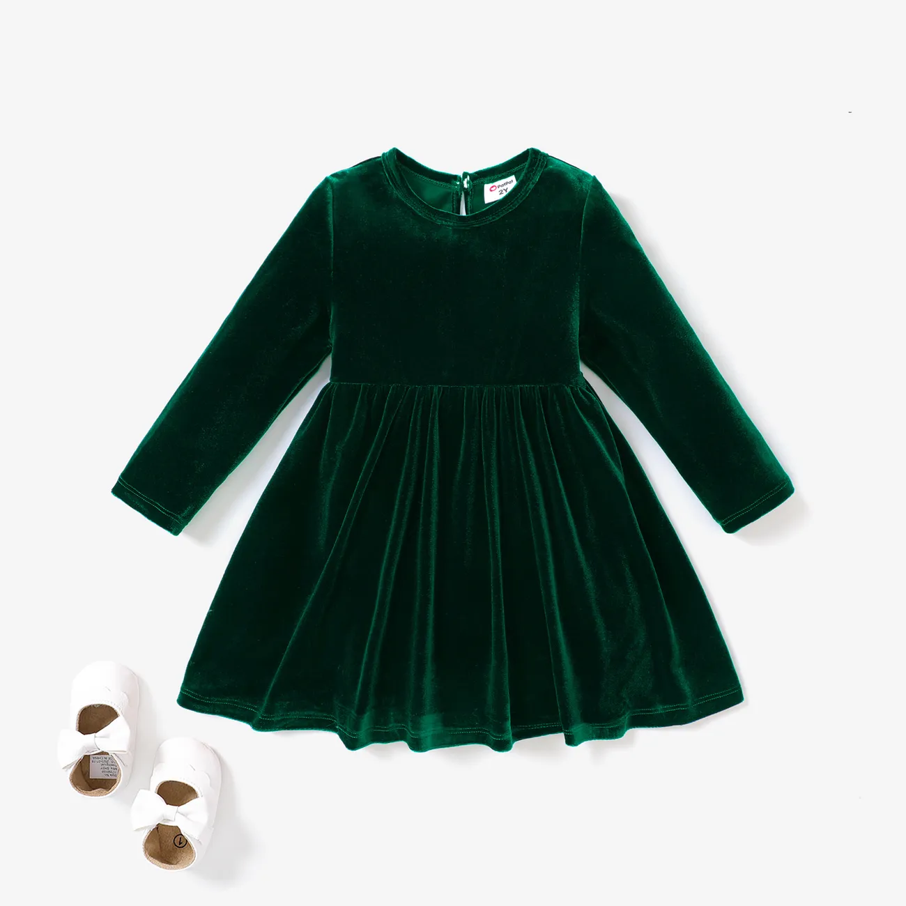 Christmas Sweet Toddler Girl Solid color Velvet material Dress Set  big image 1