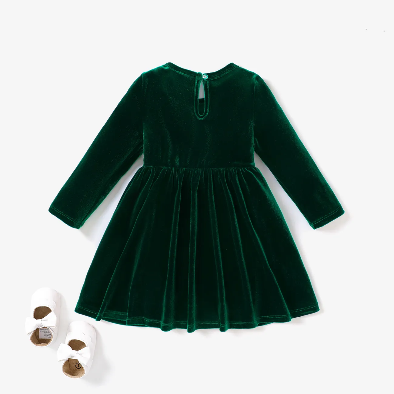 Christmas Sweet Toddler Girl Solid color Velvet material Dress Set Green big image 1