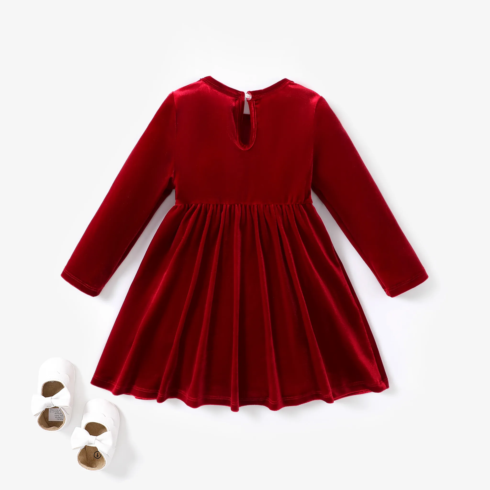 Christmas Sweet Toddler Girl Solid color Velvet material Dress Set  image 2