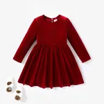 Christmas Sweet Toddler Girl Solid color Velvet material Dress Set Red