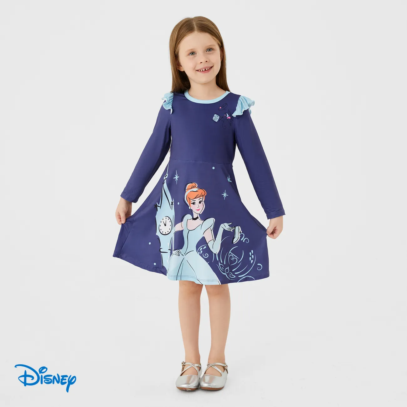 Disney Princess Toddler Girl Character Print Ruffled Long-sleeve Dress  Purple big image 1