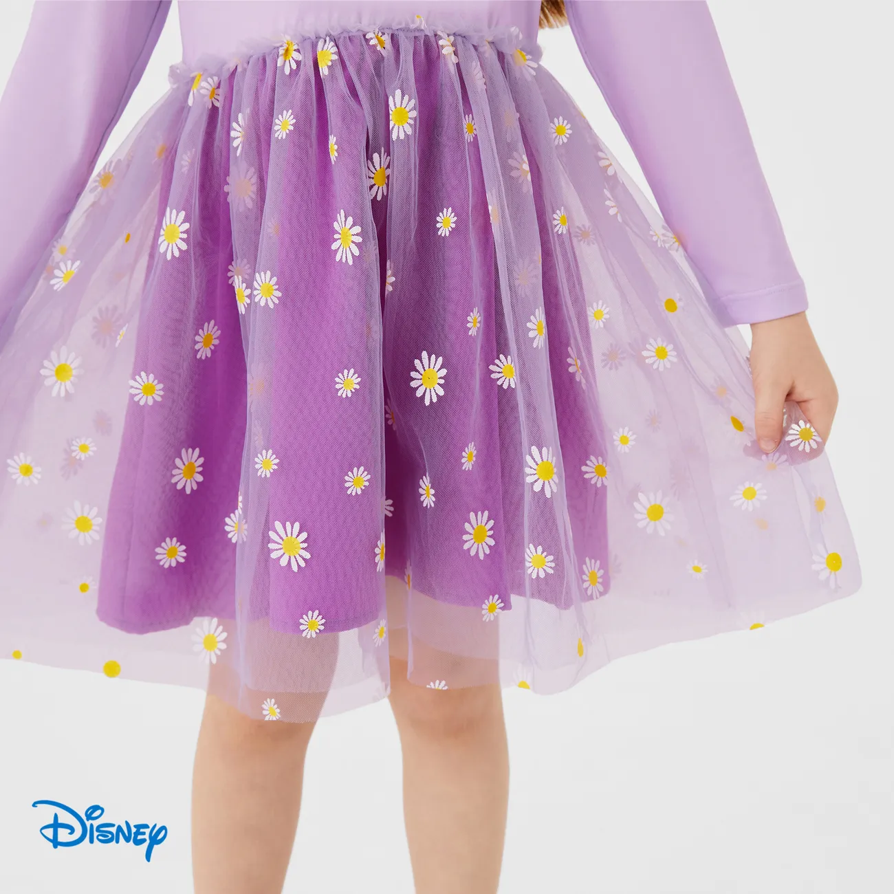 Disney  Princess Toddler Girl Character & Daisy Print Long-sleeve Mesh Overlay Fairy Dress Purple big image 1