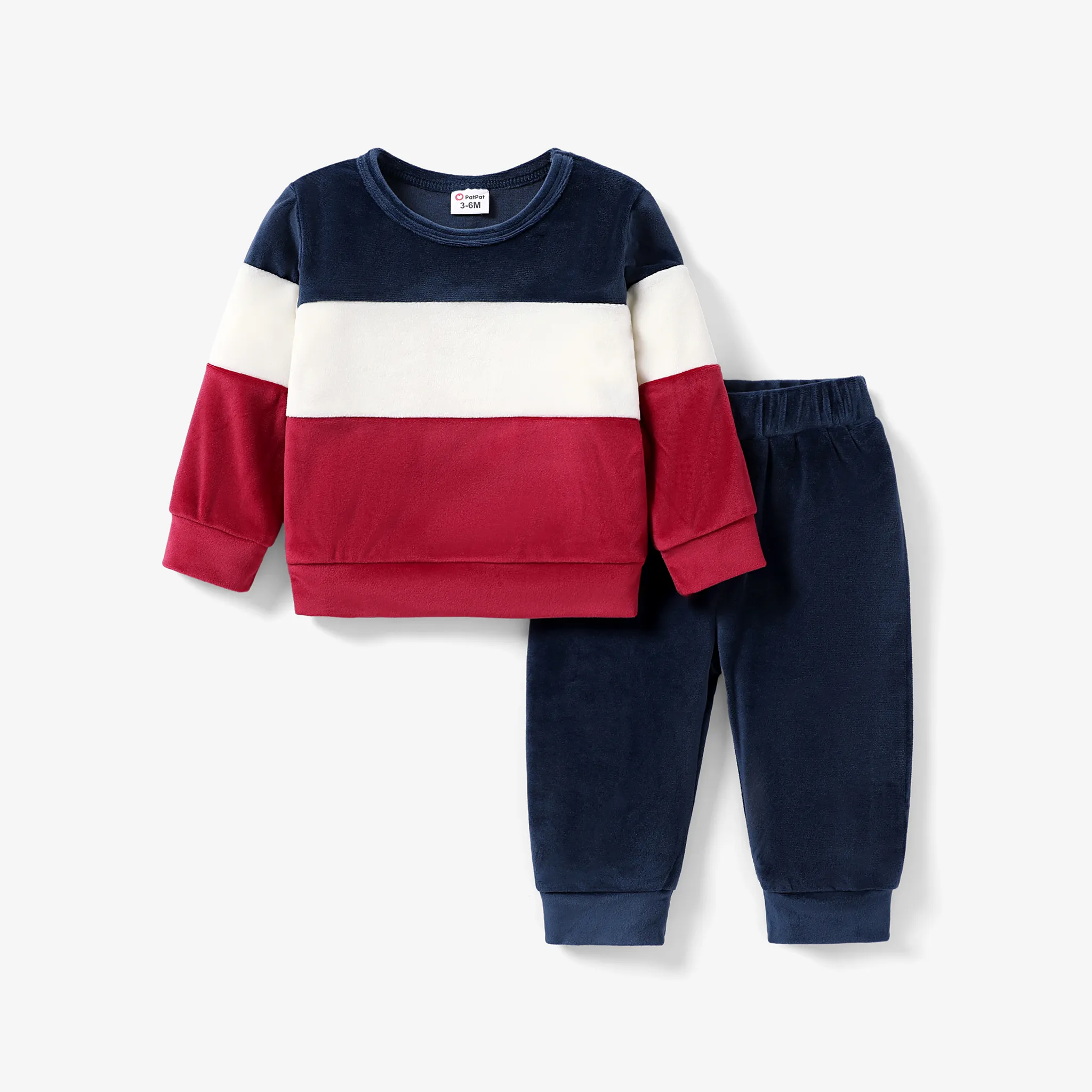 2pcs Baby/Toddler Boy Solid Colorful Patchwork Design Set Baby Burgundy