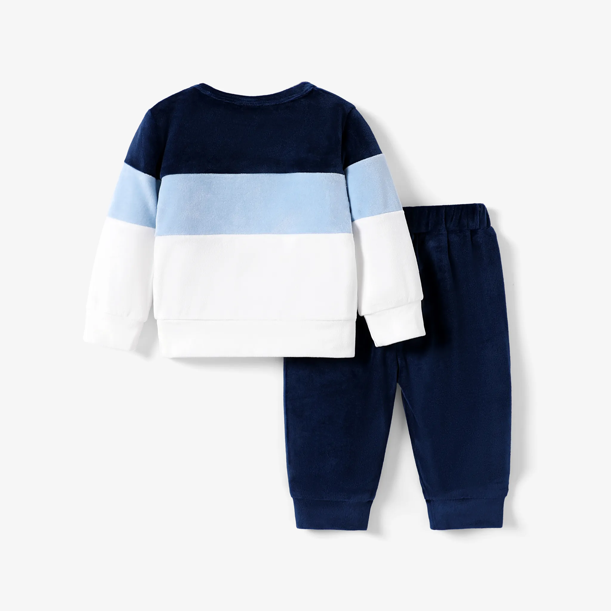 2pcs Baby/Toddler Boy Solid Colorful Patchwork Design Set Baby Blue image 2