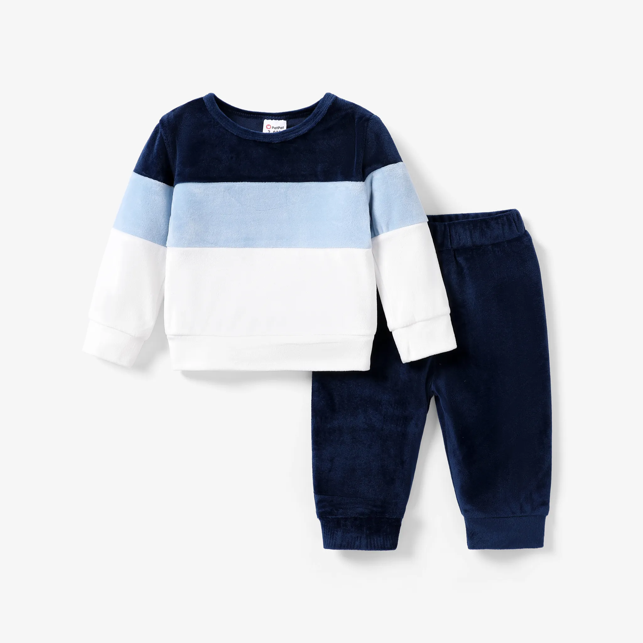 2pcs Baby/Toddler Boy Solid Colorful Patchwork Design Set Baby Blue big image 1