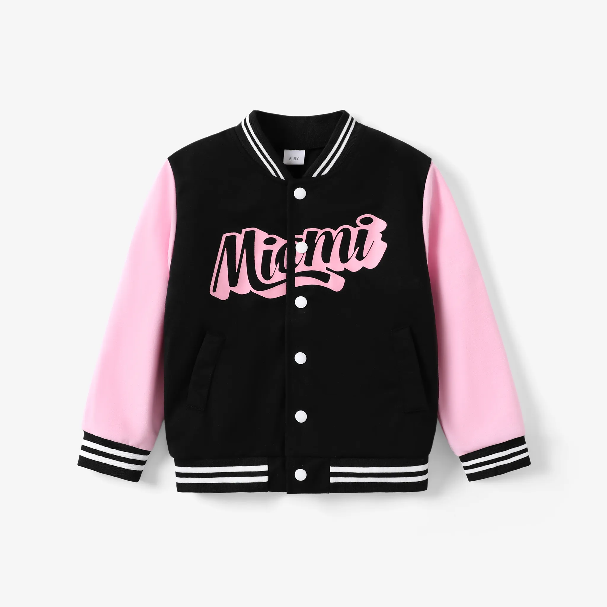 Kid Girl/Boy Sporty Letter Pattern Secret Button Jacket Pink