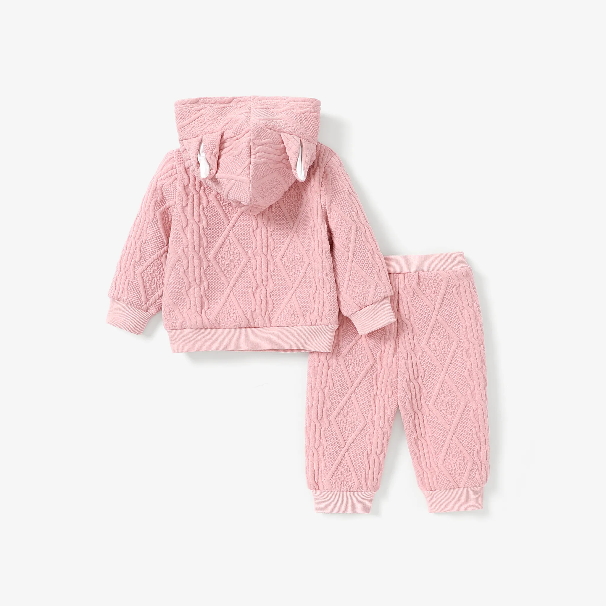   2PCS Baby Girl Solid Color Hyper-Tactile Long Sleeve Set Pink image 2