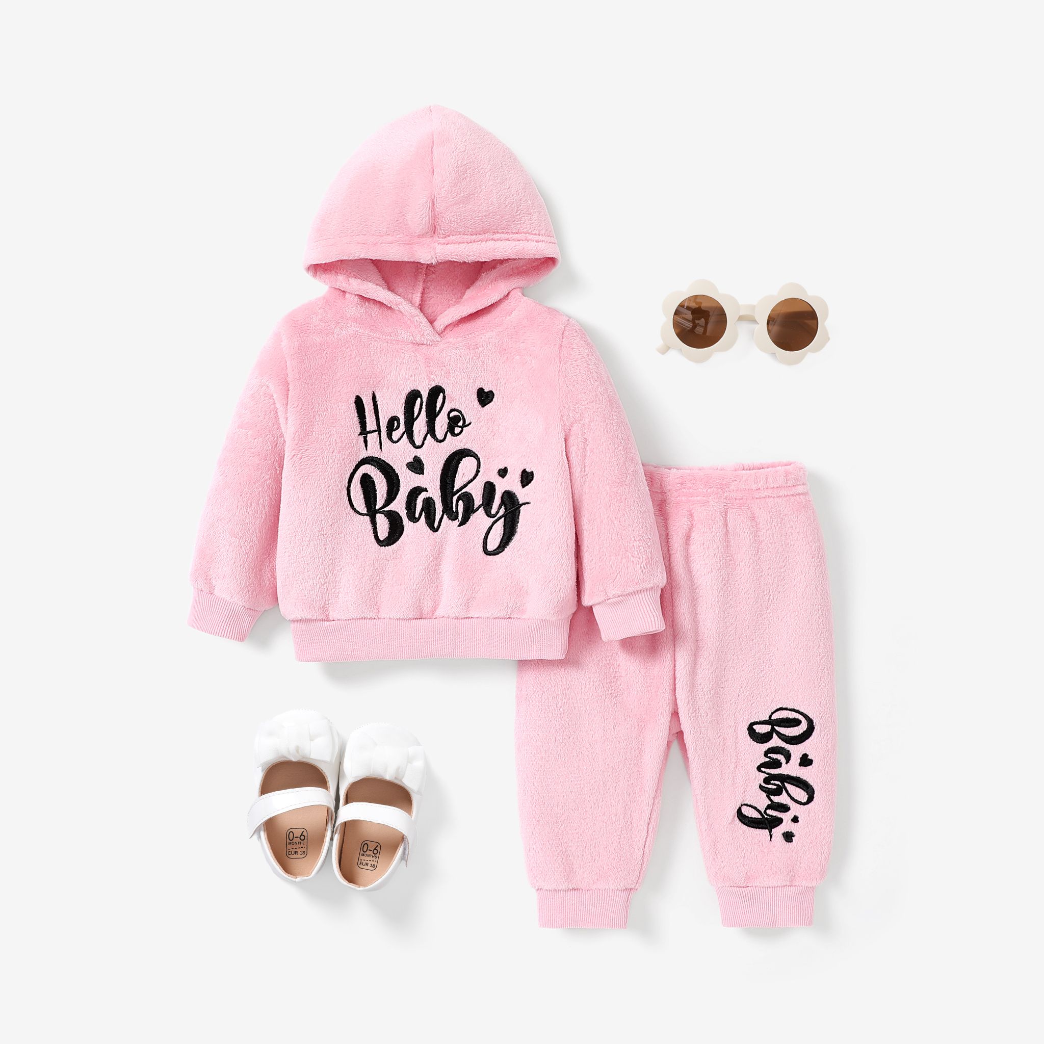 2-piece Baby Girl's Sweet Letter Pattern Solid Color Sweatshirt And Pants Set