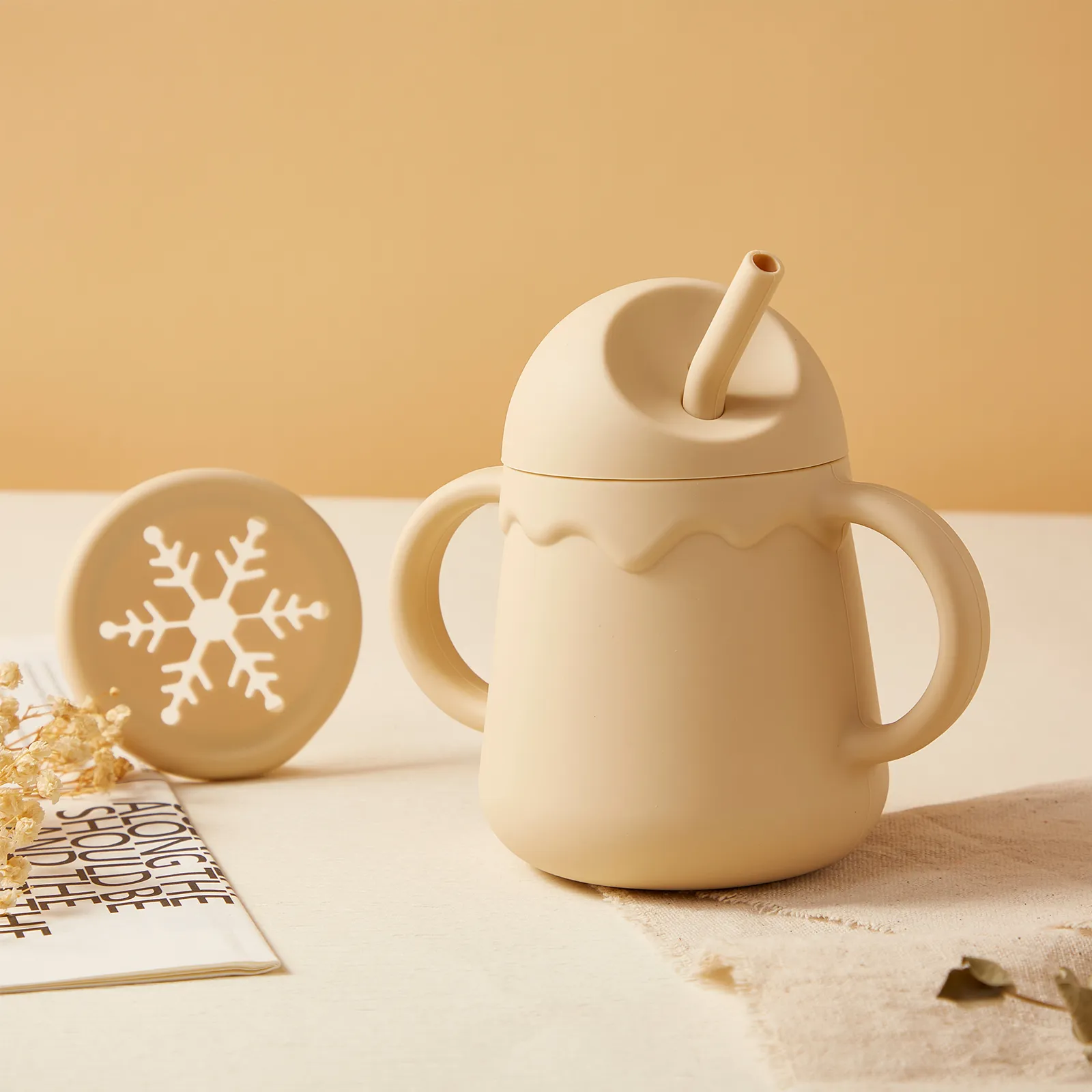 BPA-Free Silicone Sippy Cup & Snack Cup Apricot image 2