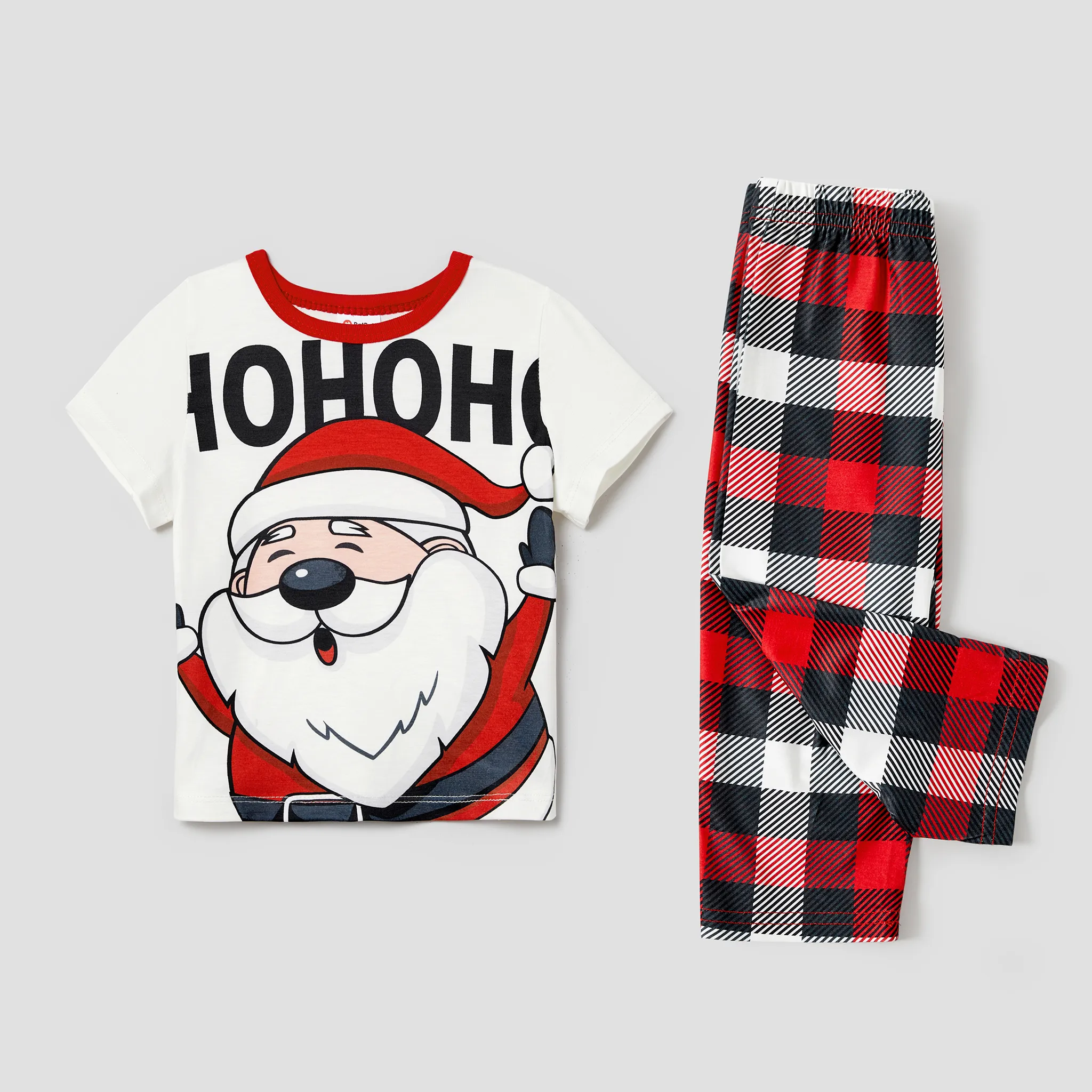 Christmas Family Matching Santa Print Short-sleeve Pajamas Sets(Flame resistant) Red big image 1