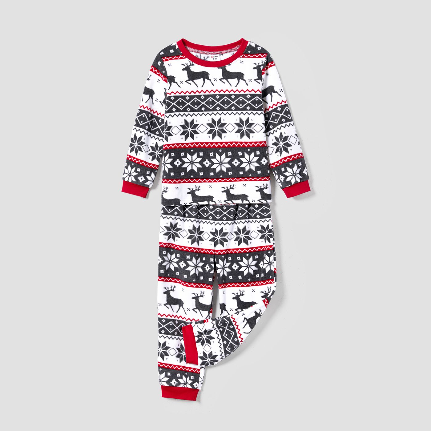 Christmas Family Matching Reindeer & Snowflake All-over Print Long-sleeve Fleece Pajamas Sets(Flame 