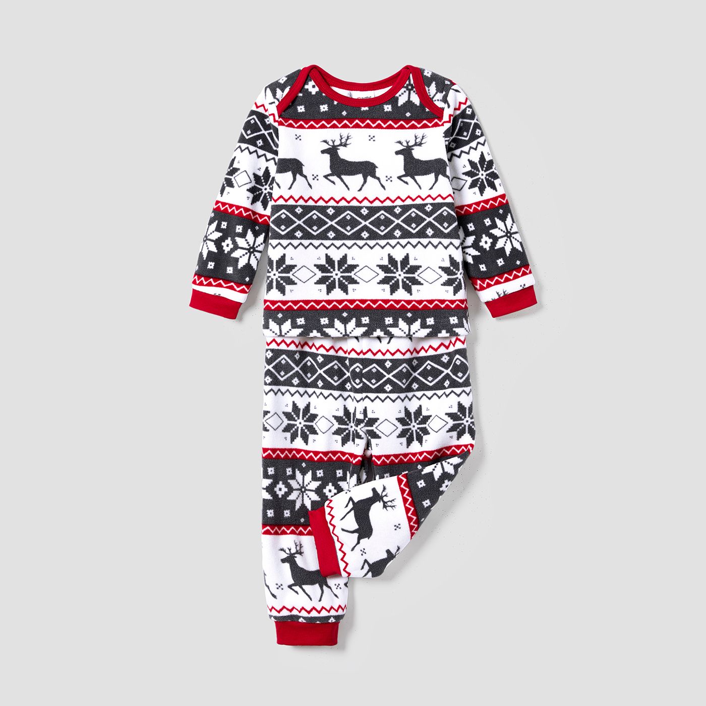 Christmas Family Matching Reindeer & Snowflake All-over Print Long-sleeve Fleece Pajamas Sets(Flame 