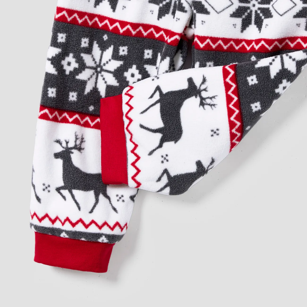 Christmas Family Matching Reindeer & Snowflake All-over Print Long-sleeve Fleece Pajamas Sets(Flame resistant) Grey big image 1