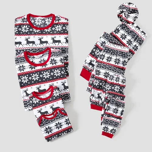 Christmas Family Matching Reindeer & Snowflake All-over Print Long-sleeve Fleece Pajamas Sets(Flame resistant)