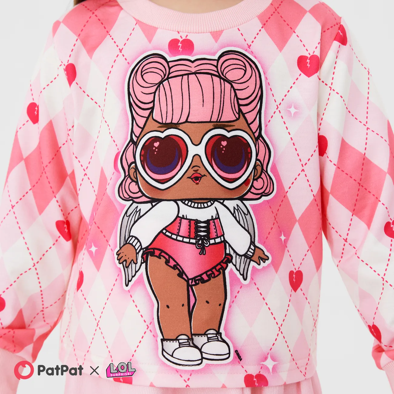 L.O.L. SURPRISE! 2pcs Kid Girl Letter Print Sweatshirt and Plaid/Pink Bow Design Smocked Skirt Set Pink big image 1