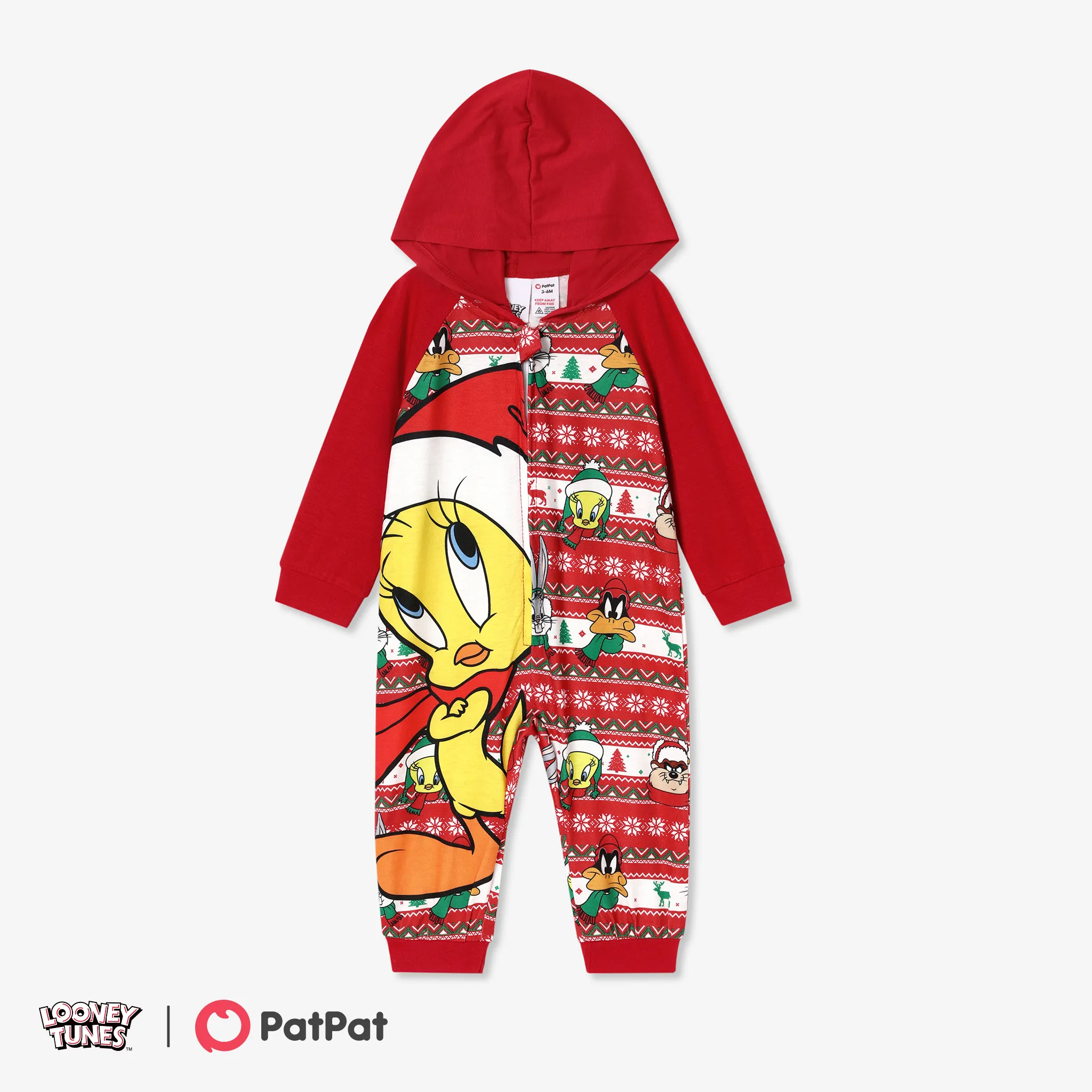 Looney Tunes Family Matching Long-sleeve Christmas Print Pajamas  (Flame Resistant) Red big image 1