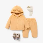 2pcs Baby Girl/Boy Solid Color Casual Fleece Hooded Set  image 2