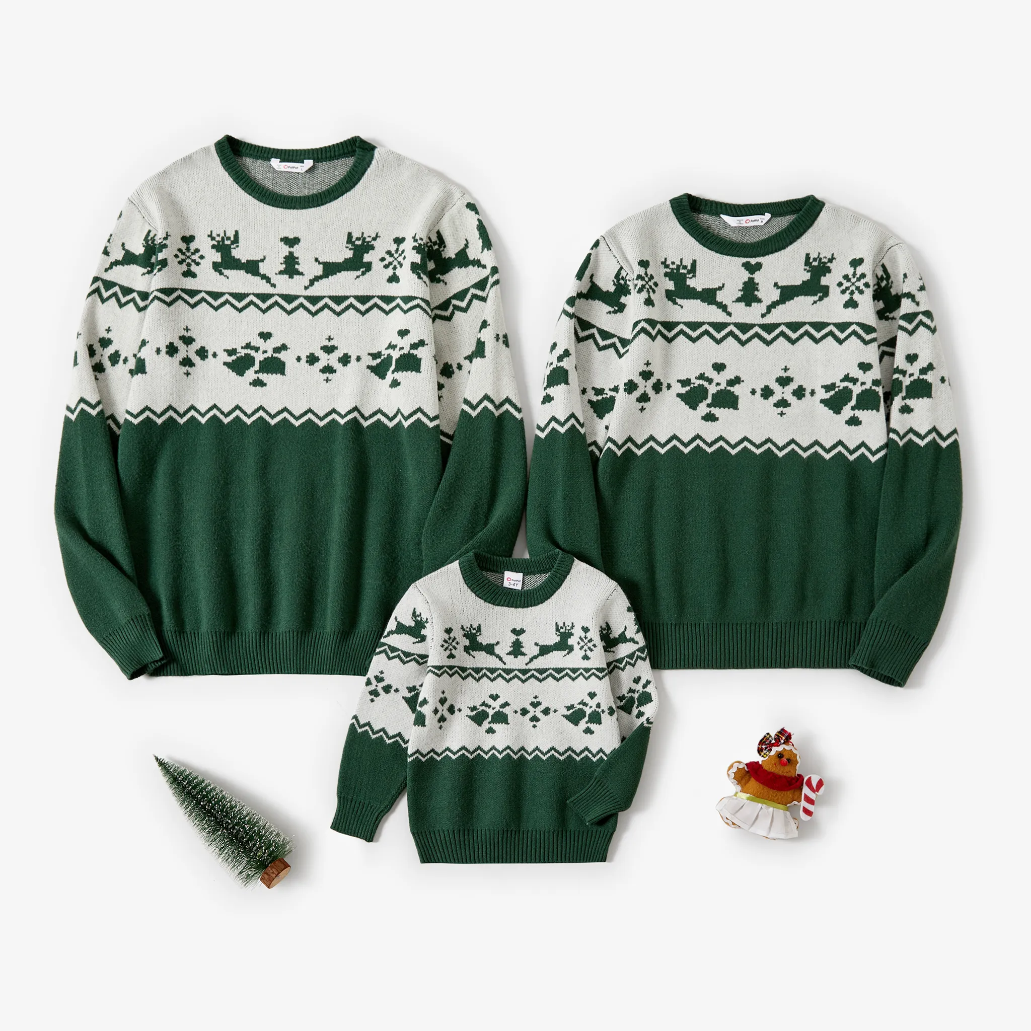 Christmas Family Matching Green Reindeer Print Long-sleeve Knitted Tops  image 2