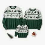 Christmas Family Matching Green Reindeer Print Long-sleeve Knitted Tops  image 2