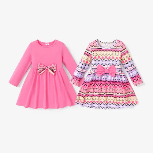 Toddler Girl Hyper-Tactile 3D Geometric Pattern Bowknot design Dress 