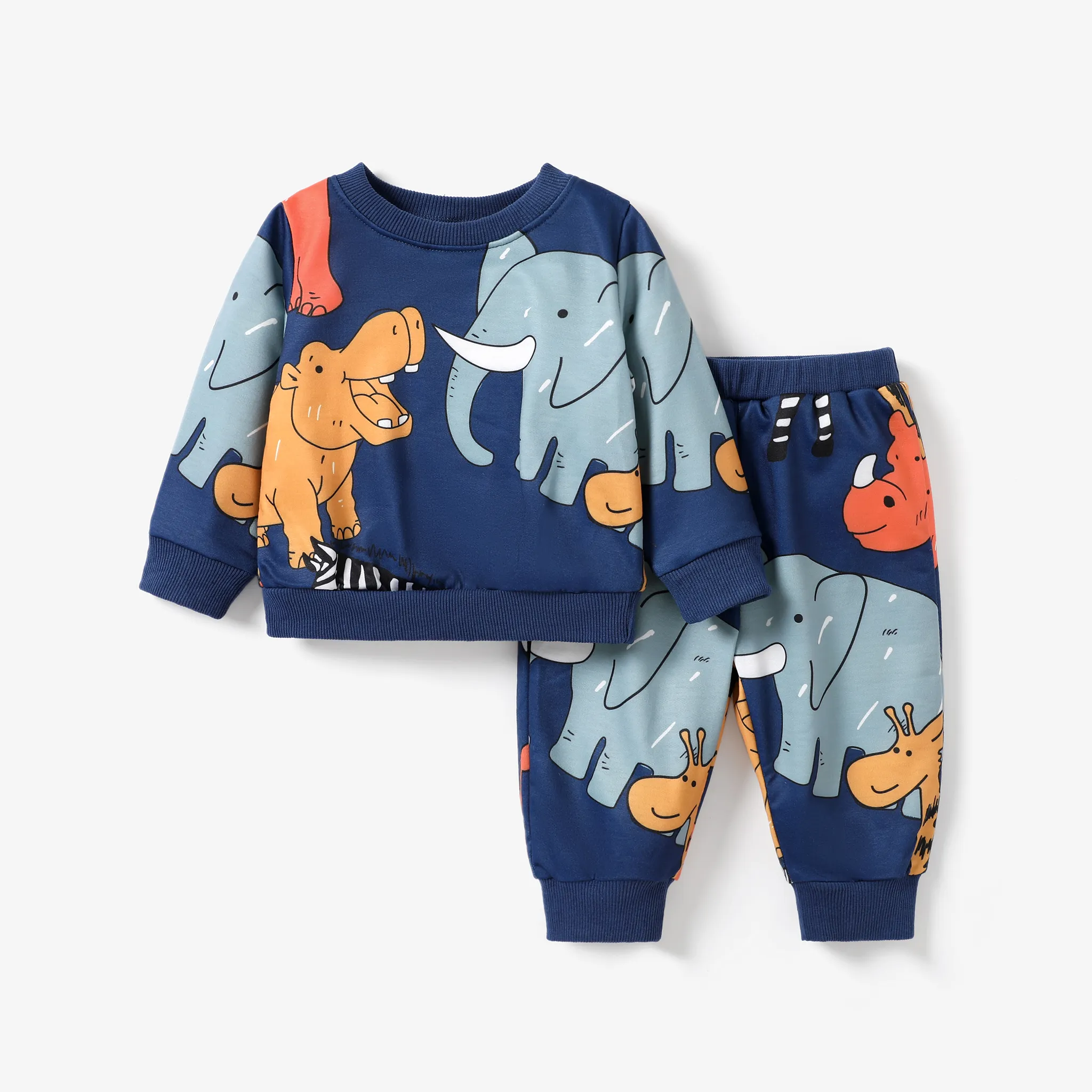 2pcs Baby Boy Random Location Animal-patterned Childlike Style Set Blue