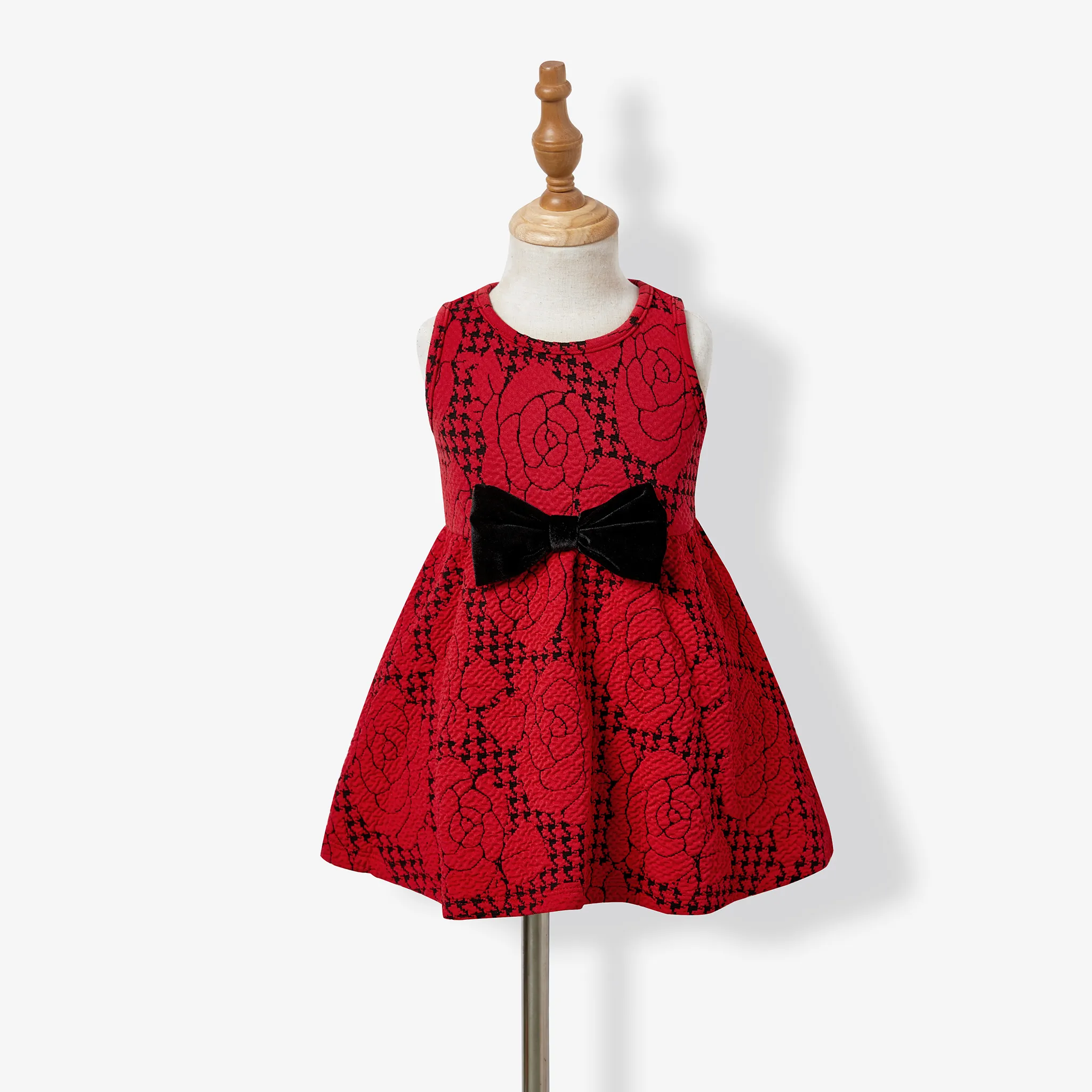 Christmas Family Matching Color-block Tops & Rose Pattern Dresses Sets Red image 2
