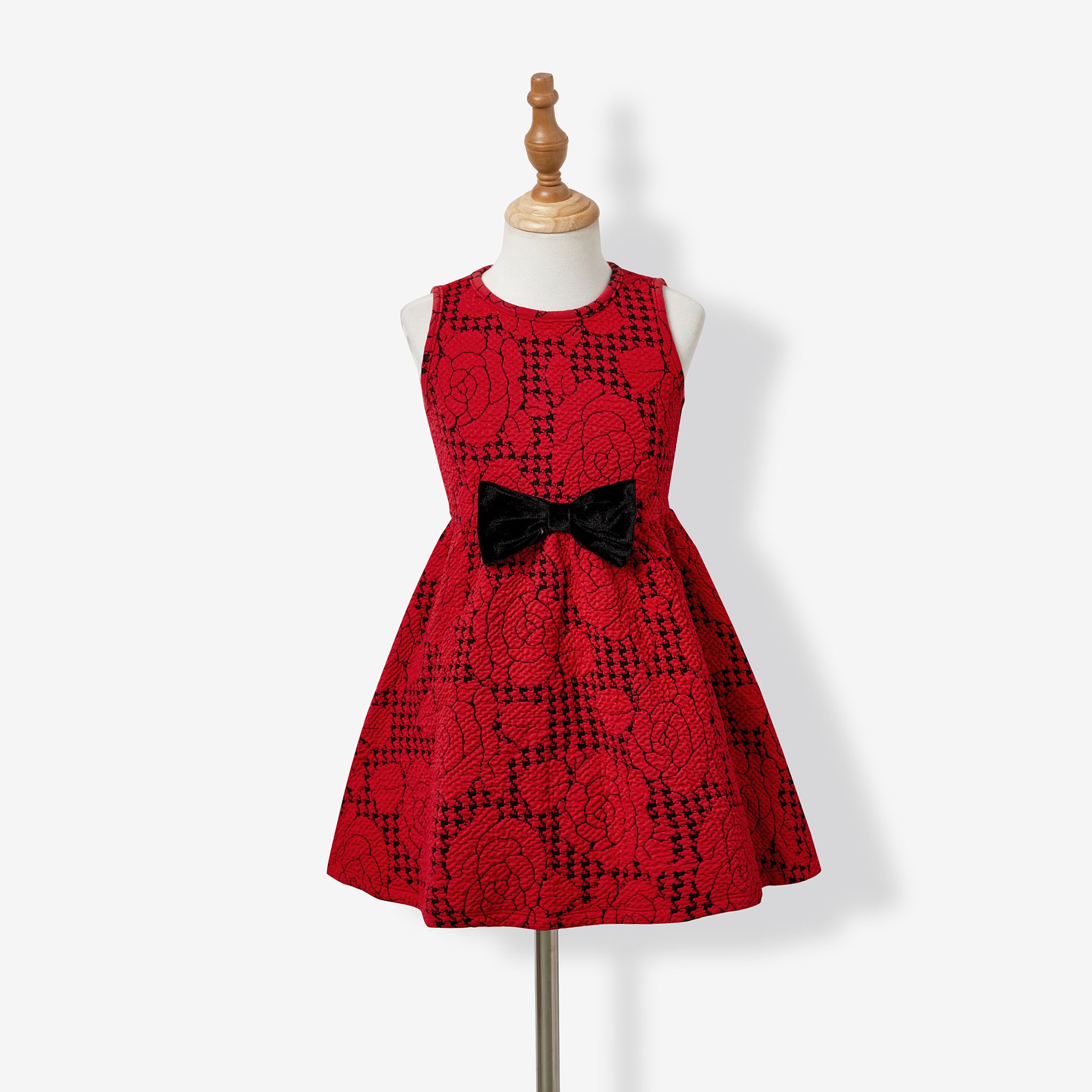 Christmas Family Matching Color-block Tops & Rose Pattern Dresses Sets