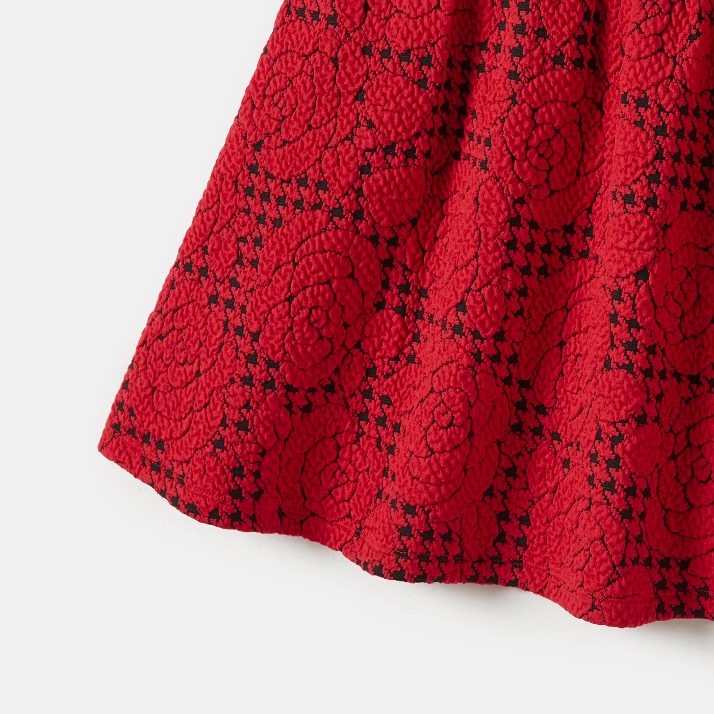 Christmas Family Matching Color-block Tops & Rose Pattern Dresses Sets Red image 5