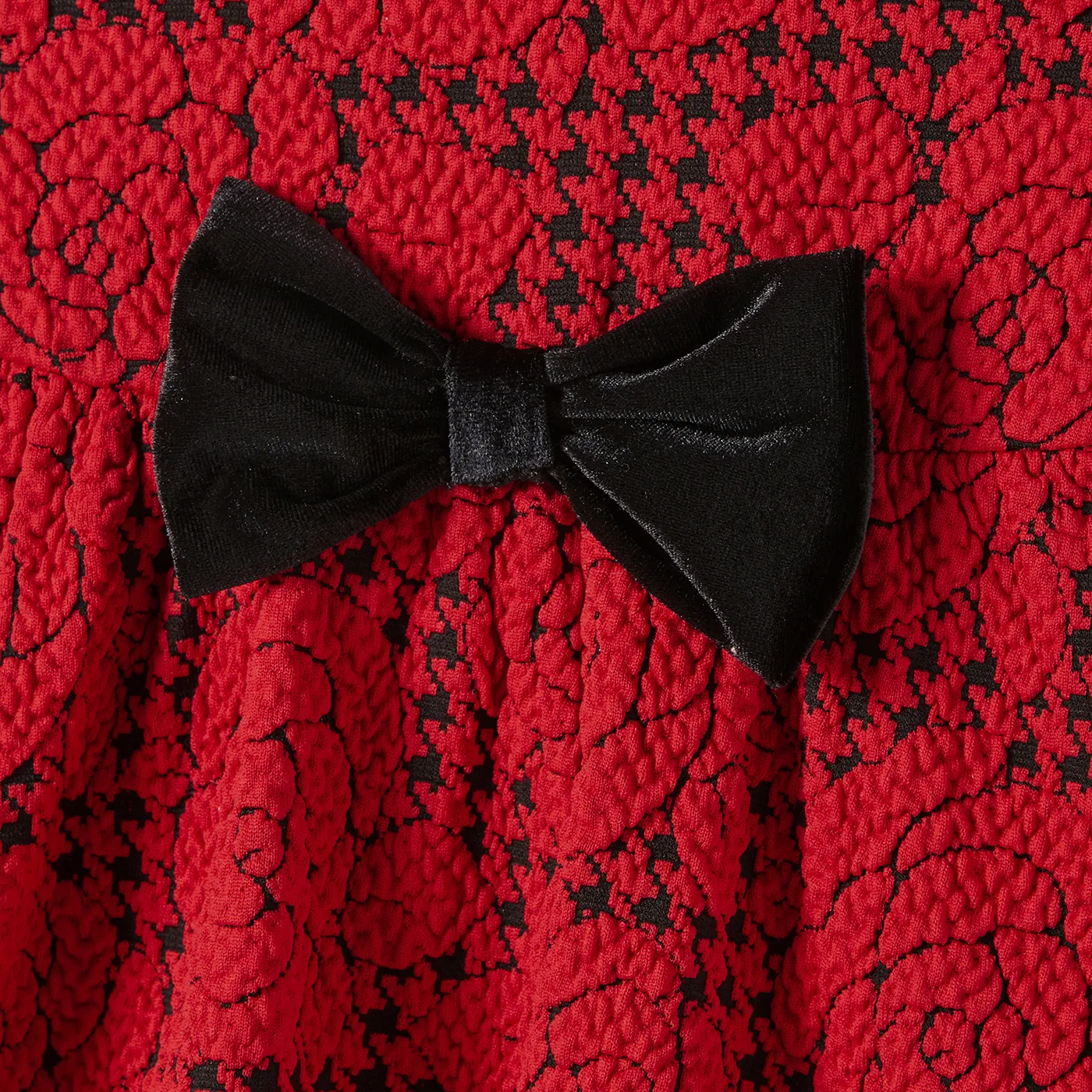 Christmas Family Matching Color-block Tops & Rose Pattern Dresses Sets Red image 4