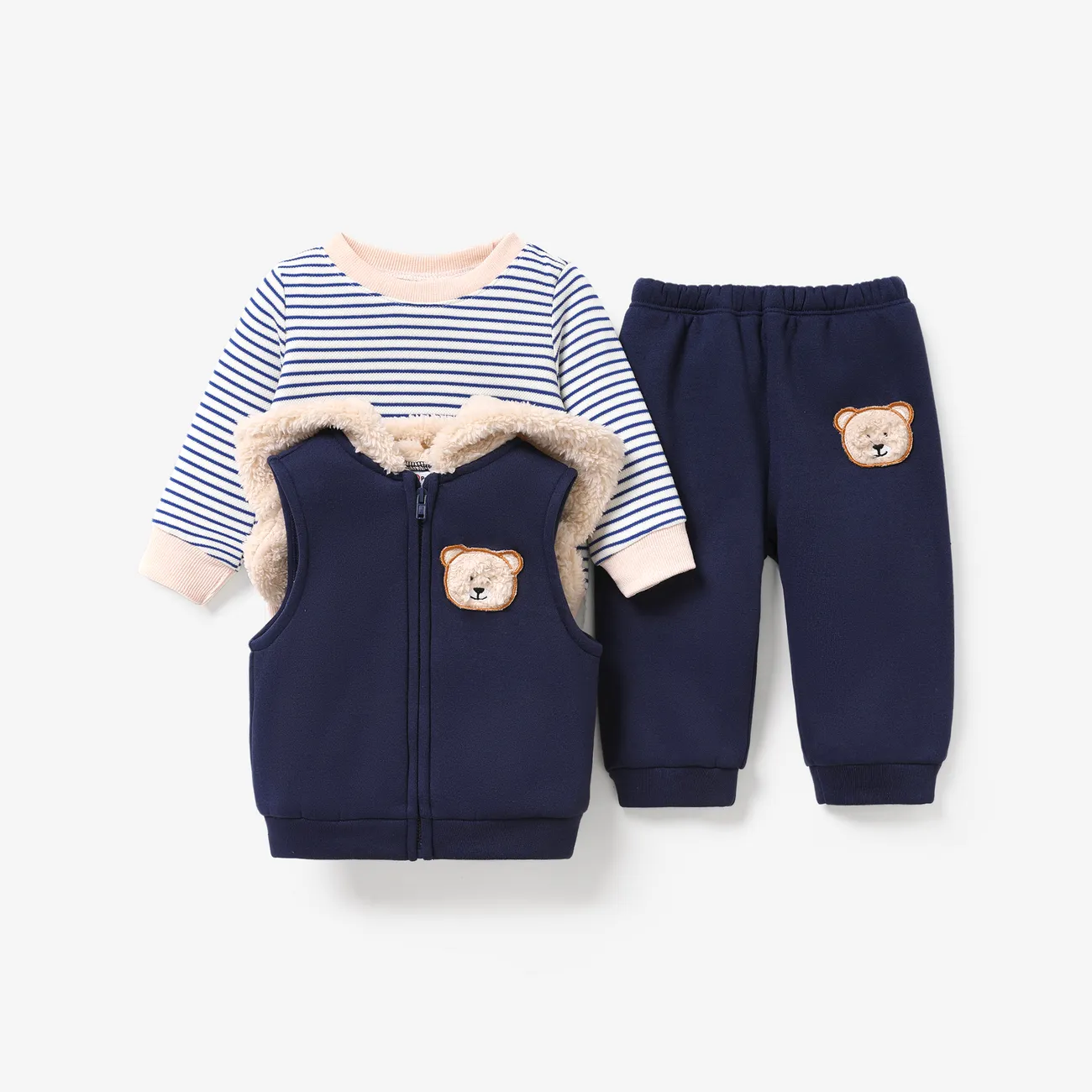 3 pezzi Neonato Ragazzo Con cappuccio Orso Infantile Manica lunga Set neonato Blu big image 1