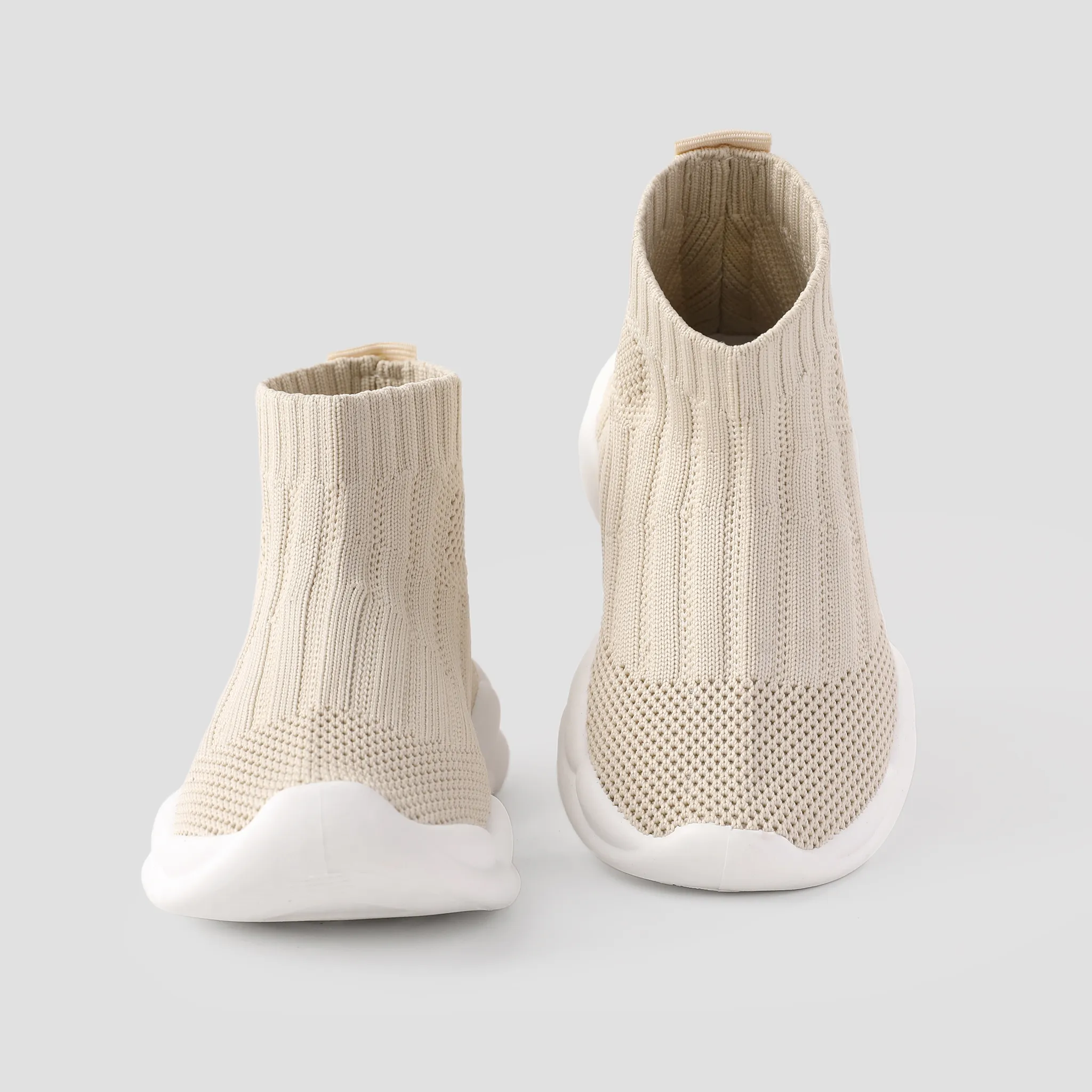 Toddler Solid Breathable Slip-on Athletic Flyknit Sports Shoes Beige image 2