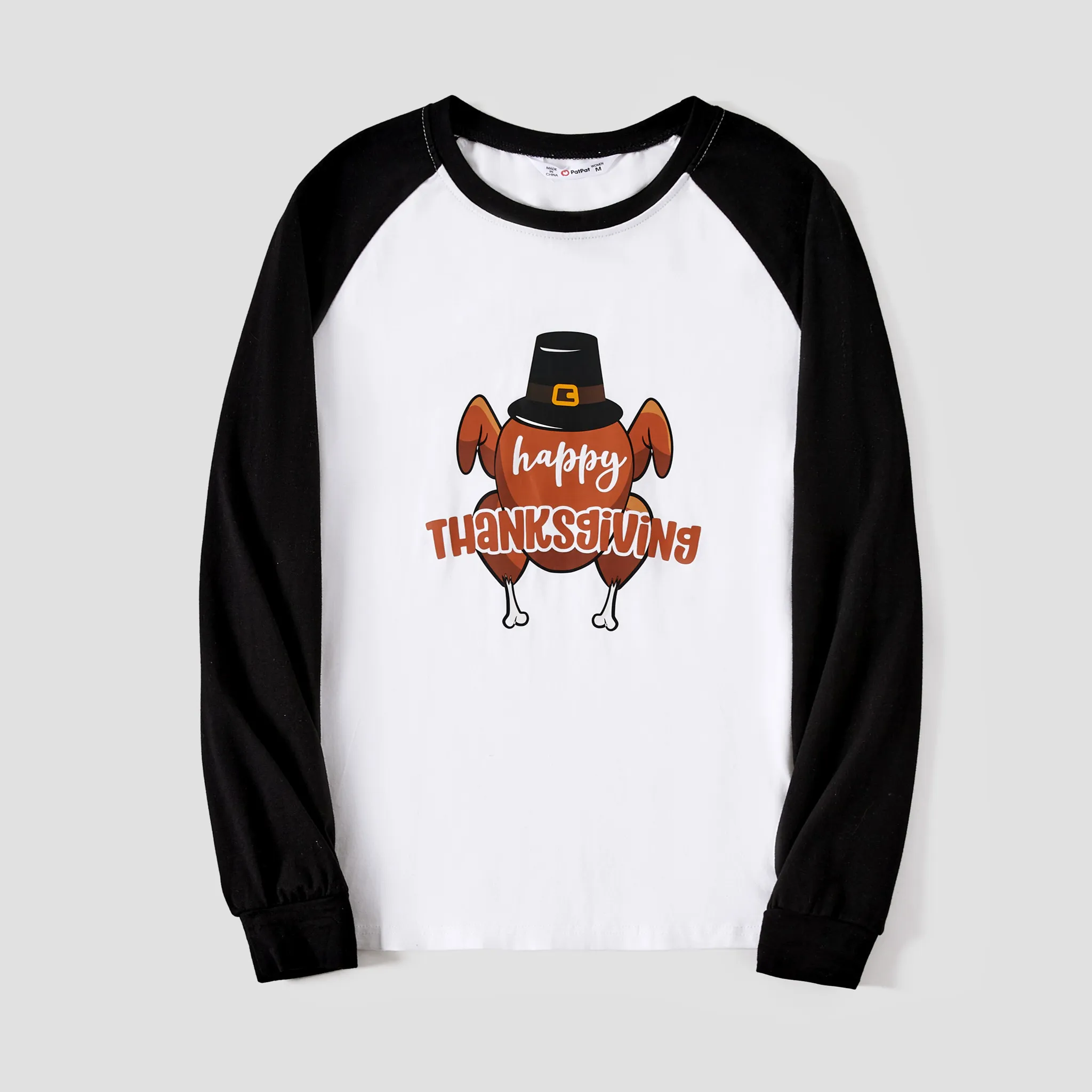 

Thanksgiving Family Matching Cotton Color-block Turkey Print Long Sleeves Tops