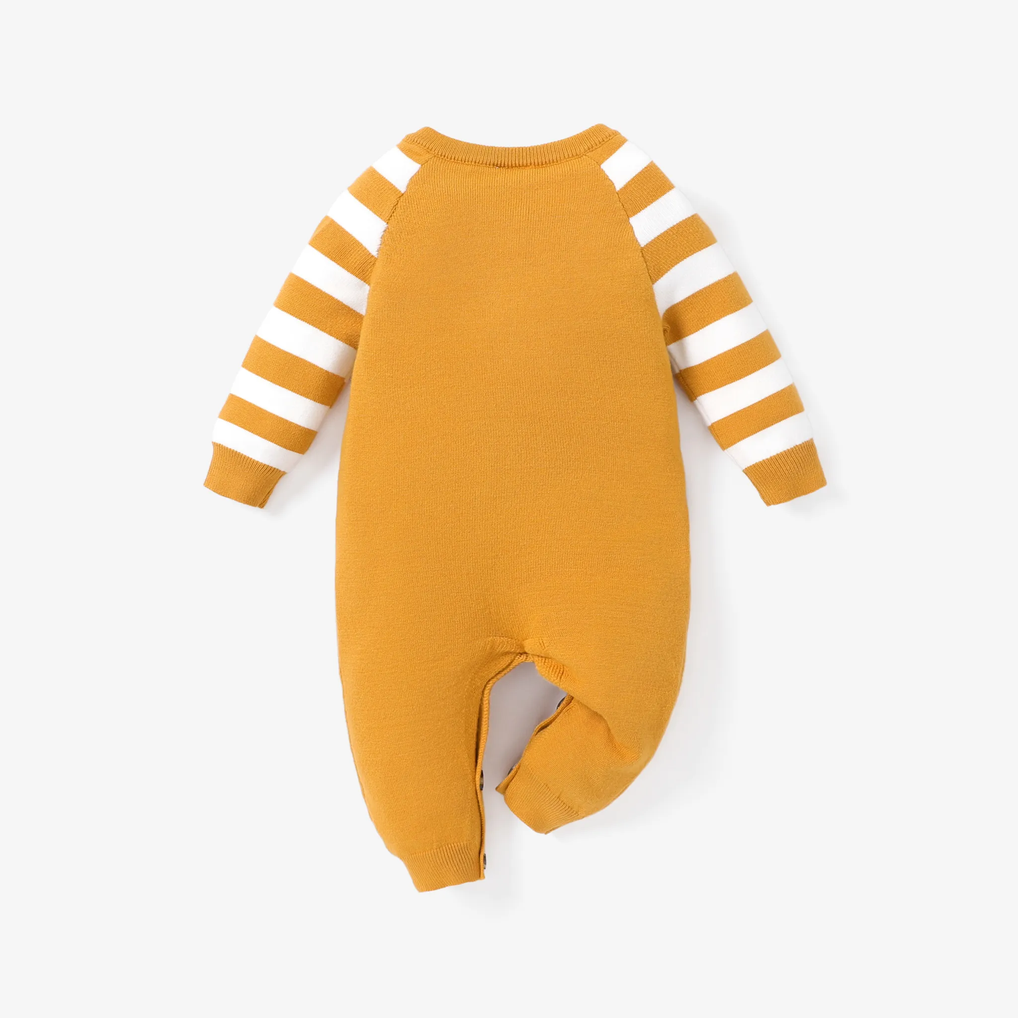 Baby Girl/Boy Button design 3D Faux Animal print Sweater Jumpsuit Yellow image 2