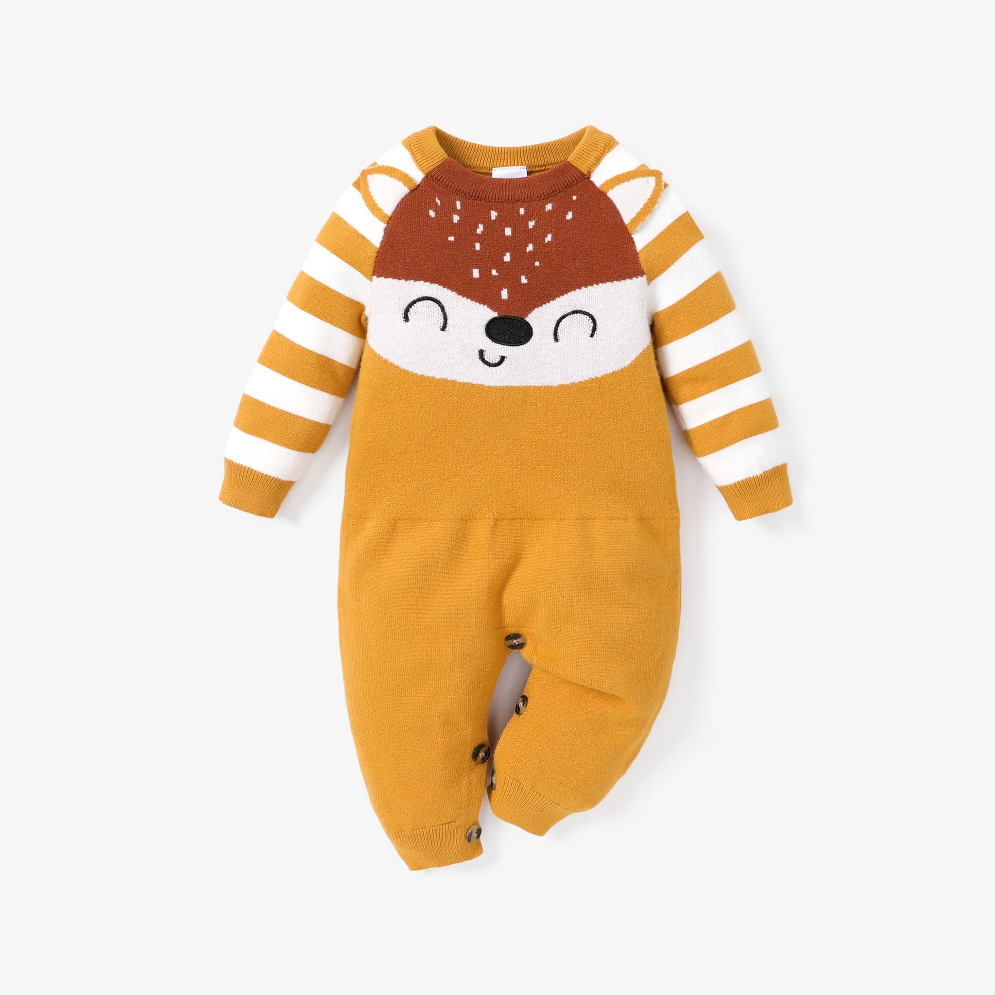 Baby Girl/Boy Button design 3D Faux Animal print Sweater Jumpsuit Yellow big image 1