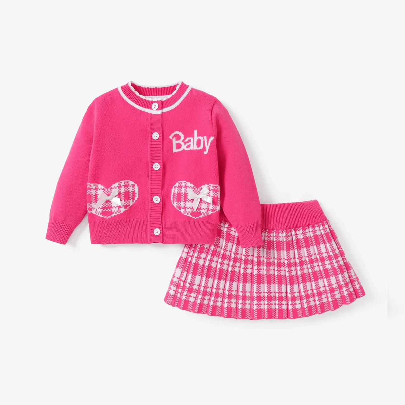Baby Girl Sweet Grid Sweater Dress Set with Pleat Detail  big image 1