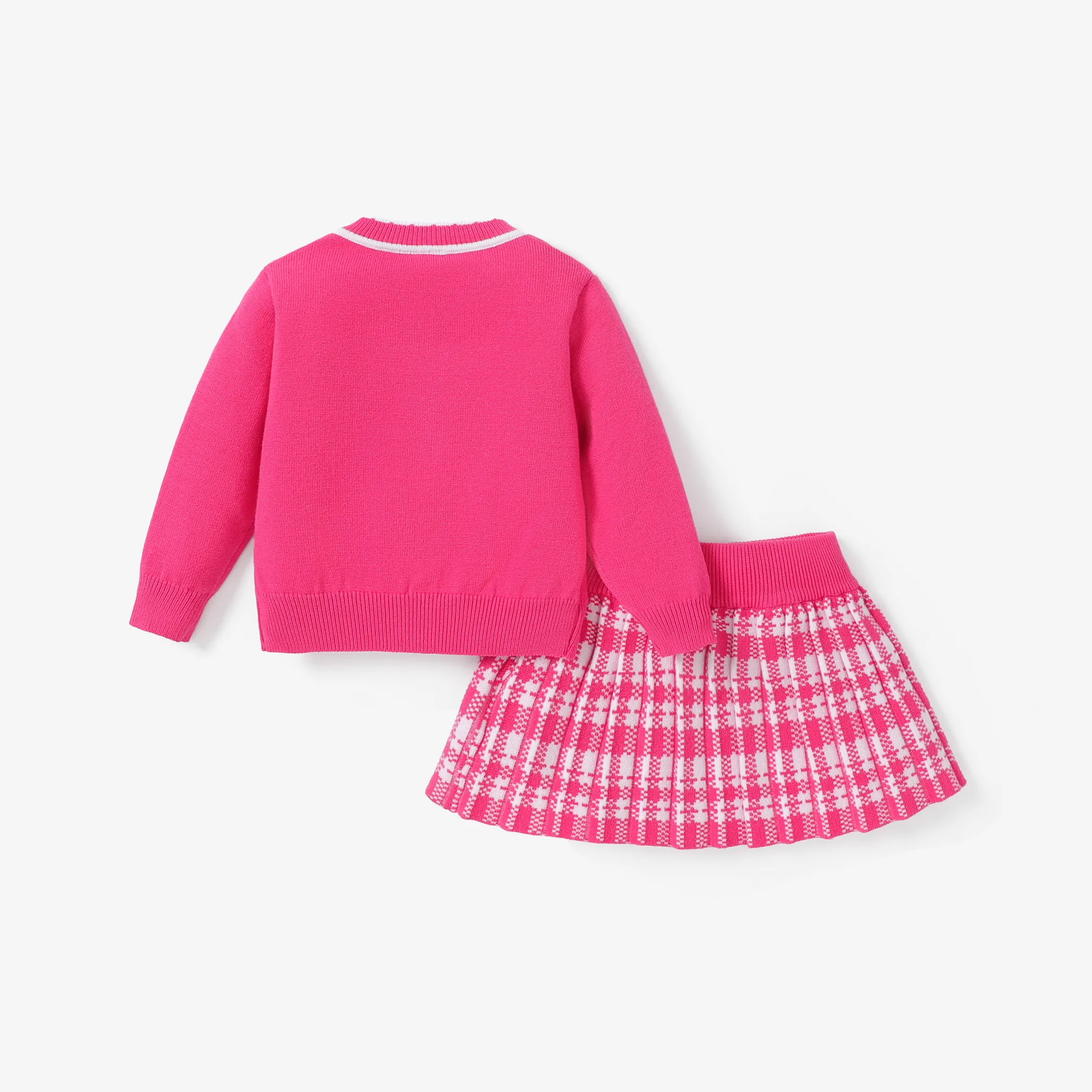 Baby Girl Sweet Grid Sweater Dress Set with Pleat Detail  image 2