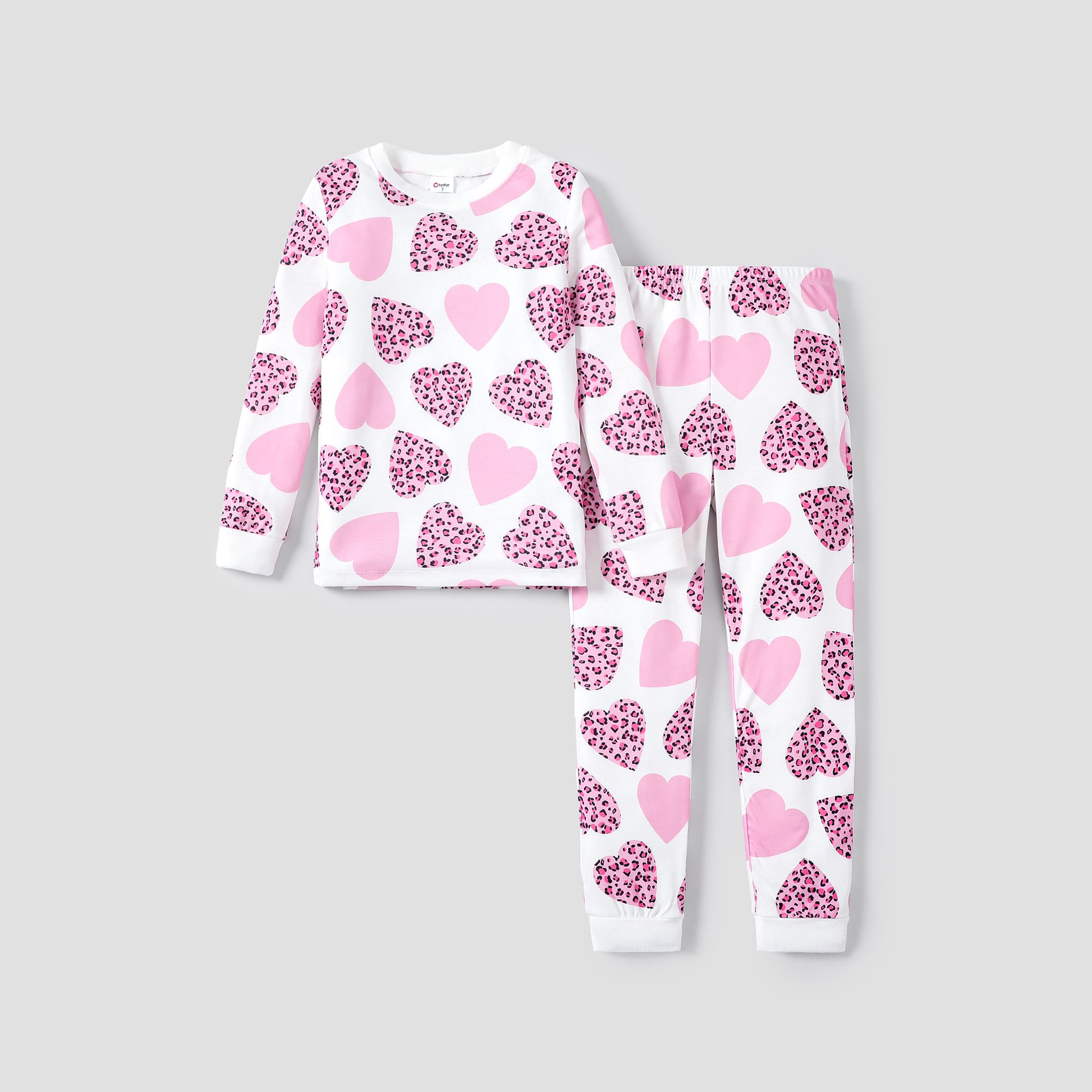 2pcs Toddler/Kid Girl Sweet Heart And Leopard Tight Pajamas(one Size Larger Is Recommended)