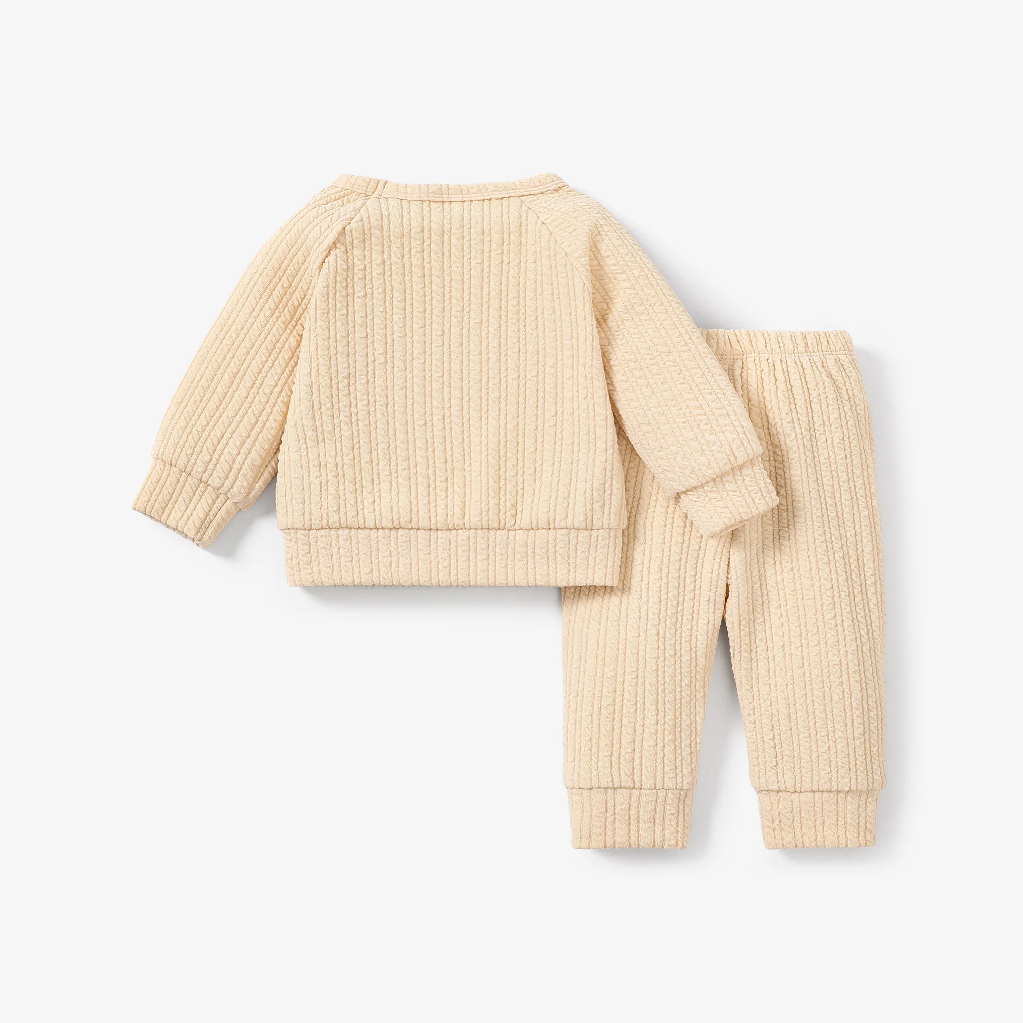 2pcs Baby Girl/Boy Bear Embroidered Textured Top and Pants Set  image 2