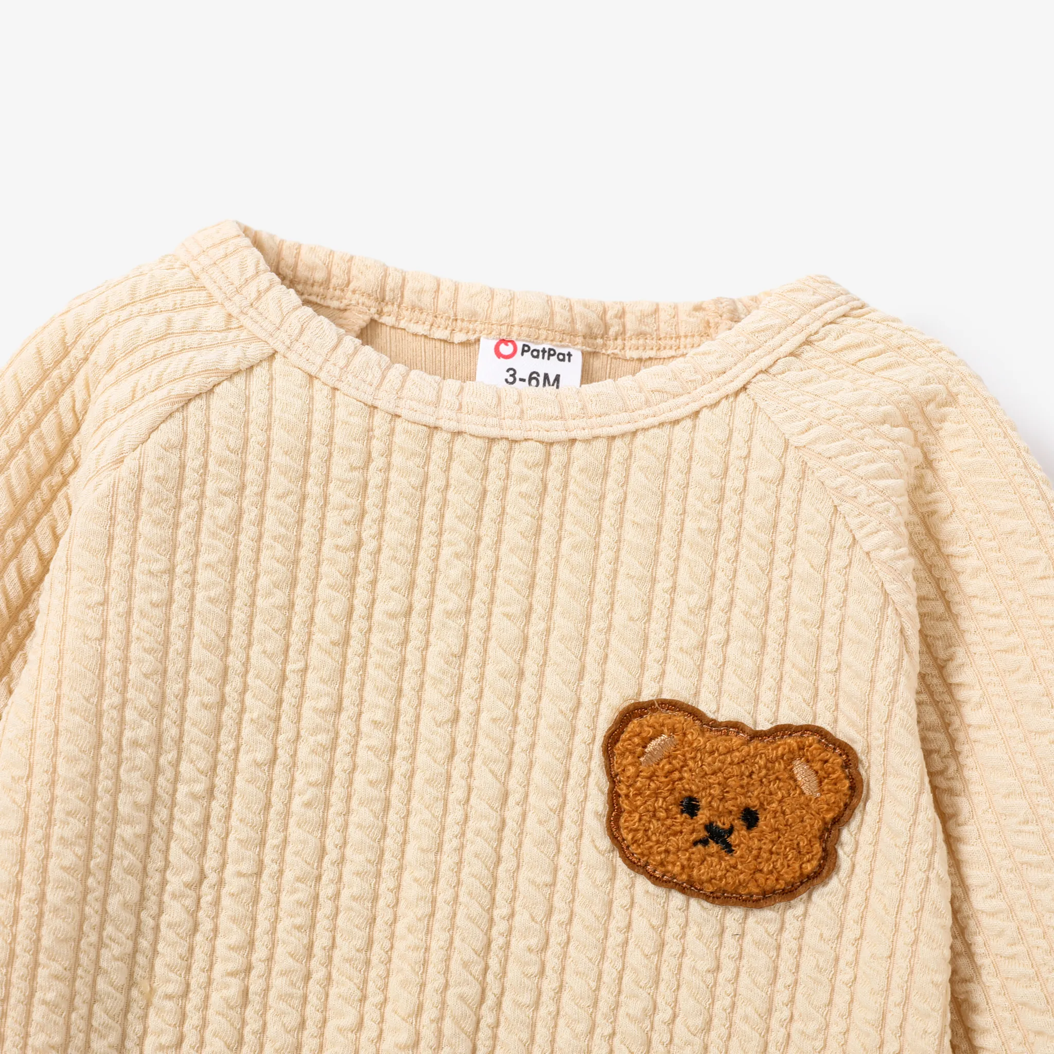 2pcs Baby Girl/Boy Bear Embroidered Textured Top and Pants Set  image 3