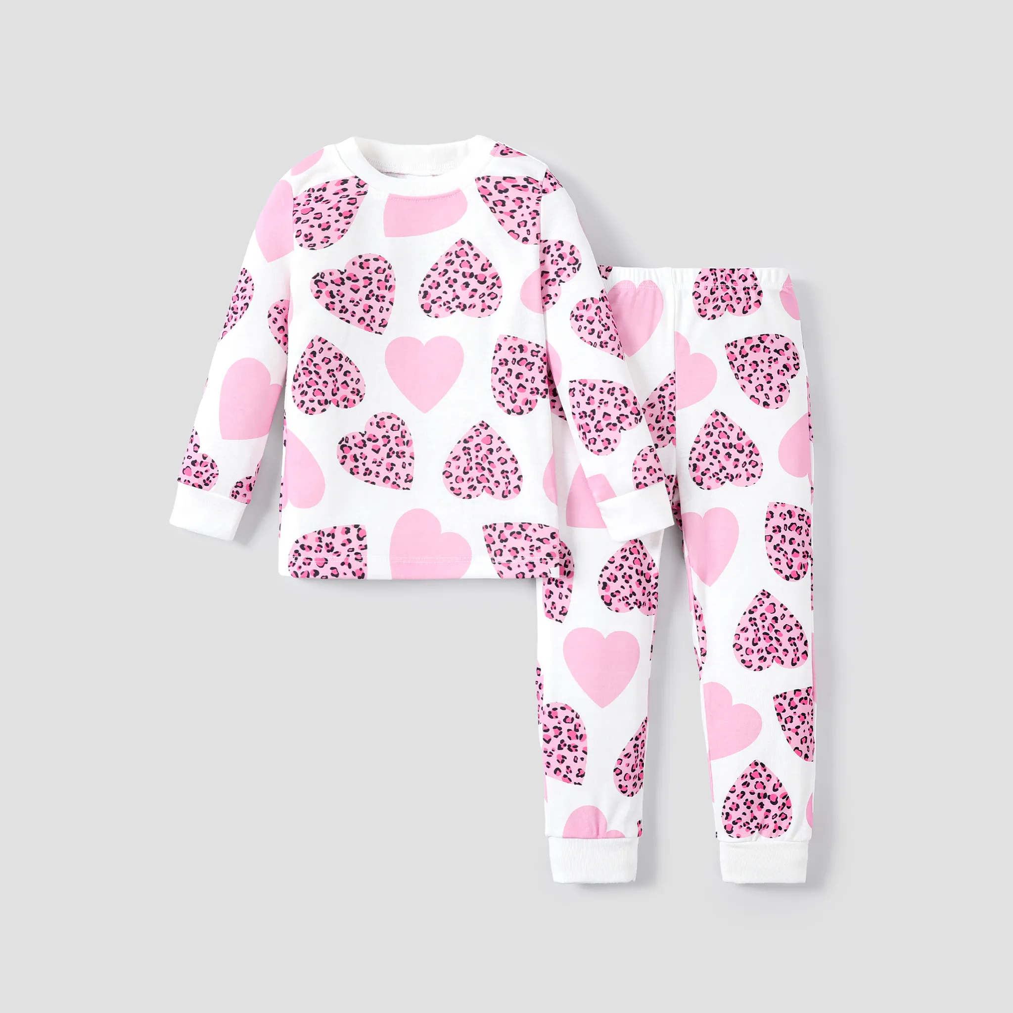 2pcs Toddler/Kid Girl Sweet Heart and Leopard Tight Pajamas(one size larger is recommended)