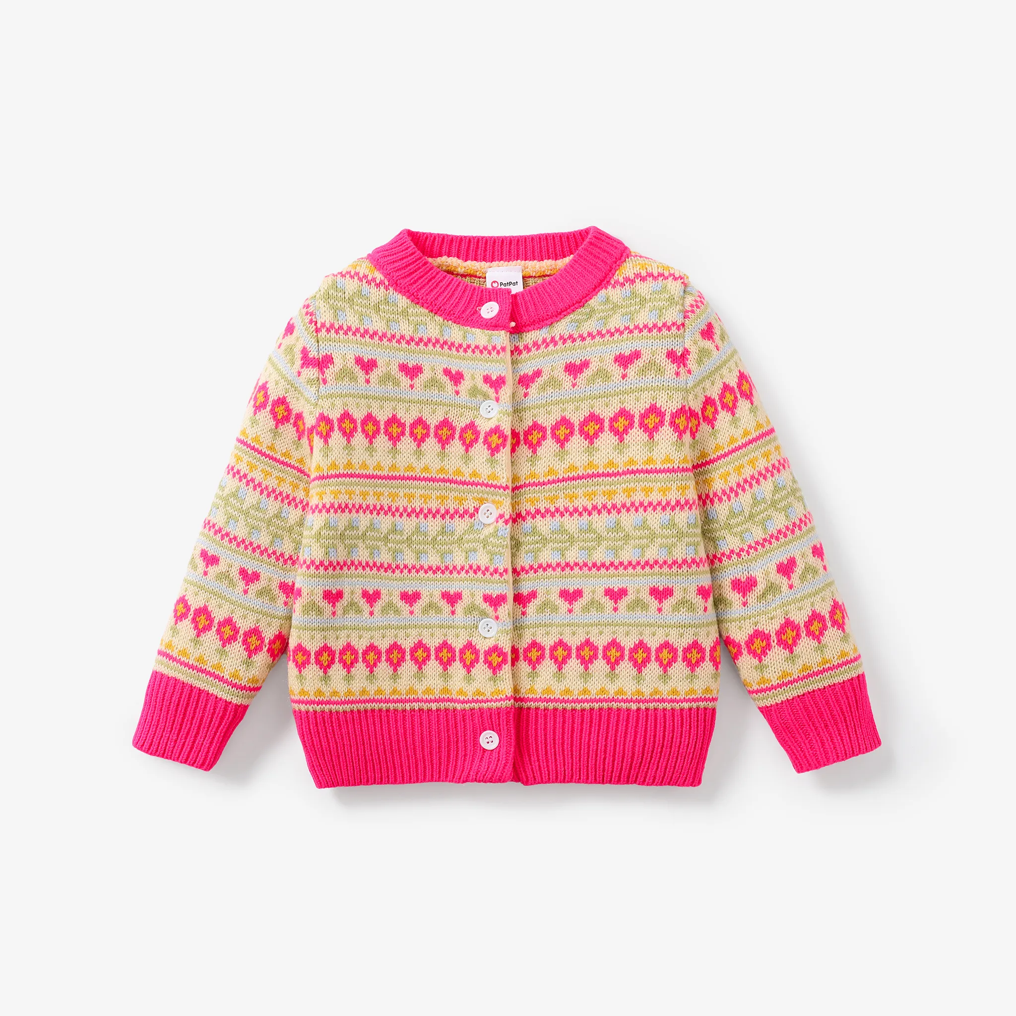 Sweet Toddler Girl Sweater with Secret Button and Broken Flower Pattern  big image 1