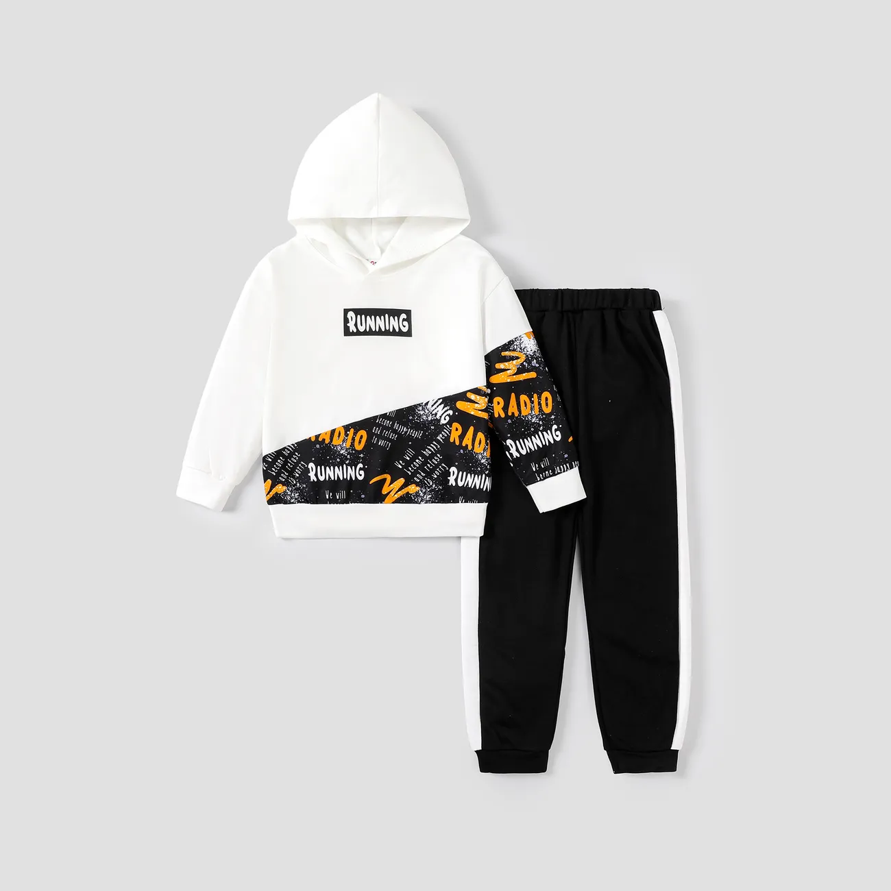 2pcs Kid Boy Letters Print Long-sleeve Hoodie and Pants Set big image 1