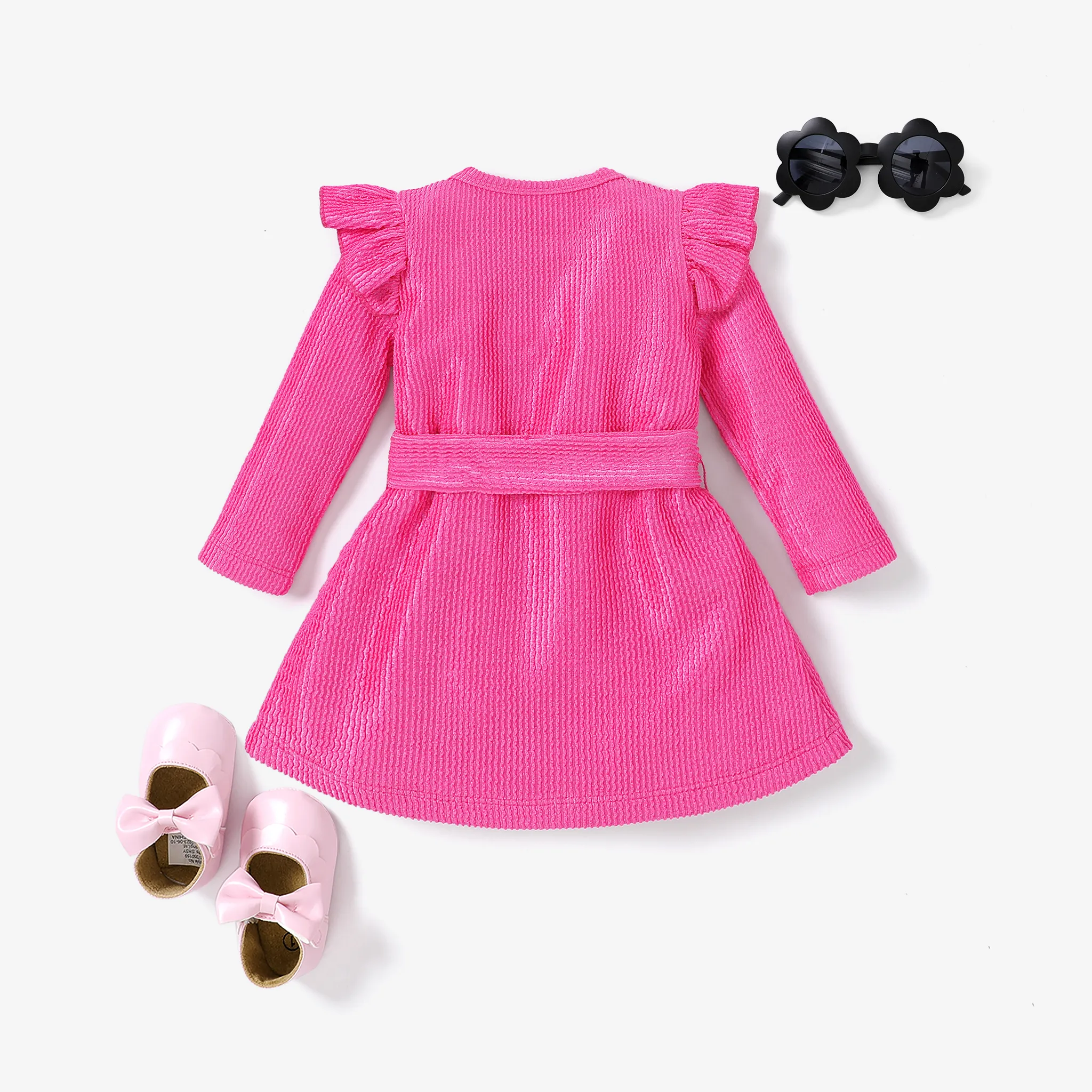 2pcs Sweet Baby Girl Flutter Sleeve Letter Pattern Dress with Belt  image 2