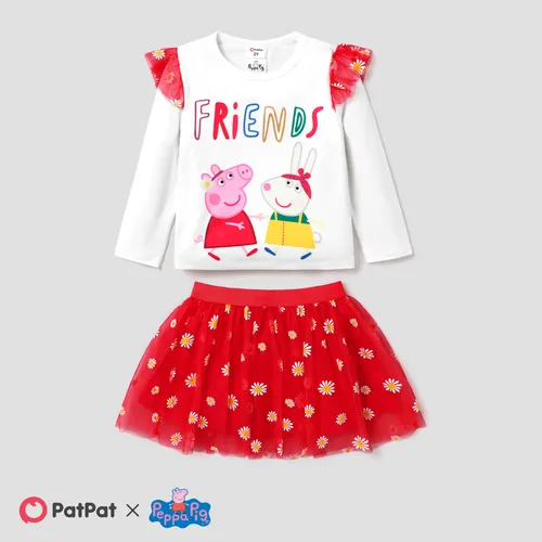 Peppa Pig 2pcs Toddler GIrl Positioned Pattern Printed Top or Mesh Skirt Set