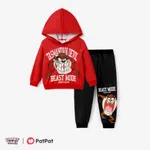 Looney Tunes Toddler Boy  Character Pattern Letter Slogan Hooded Top and Pants Sets Red