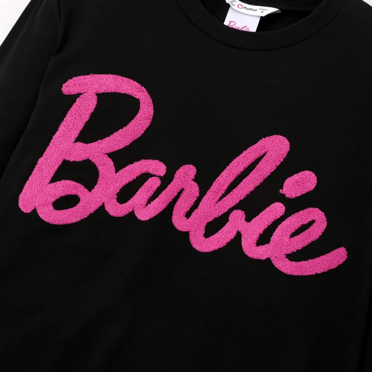 Camiseta de algodón de manga larga con letras bordadas para niños pequeños/niñas Negro big image 1
